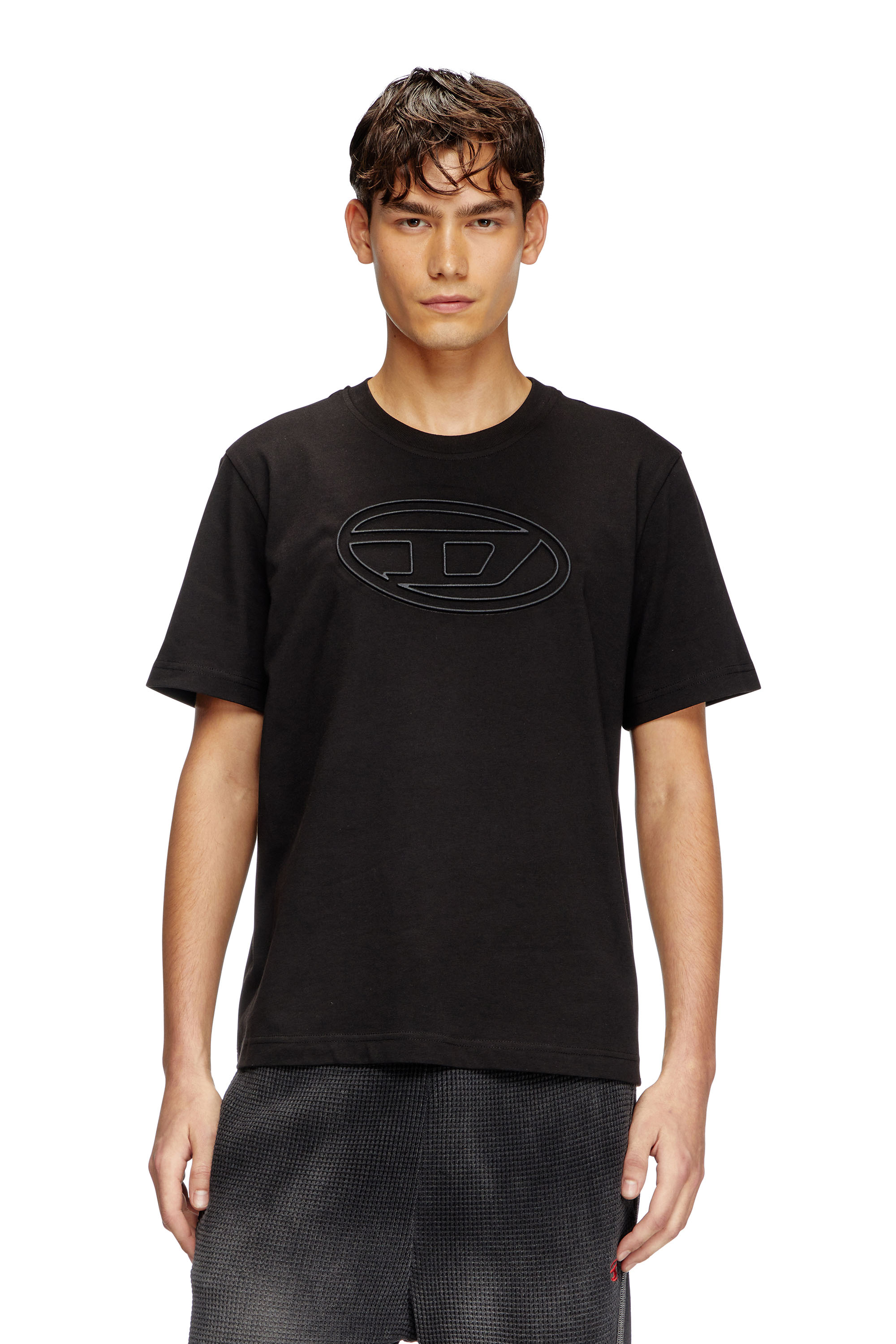 Diesel - T-shirt with embossed Oval D - T-Shirts - Man - Black