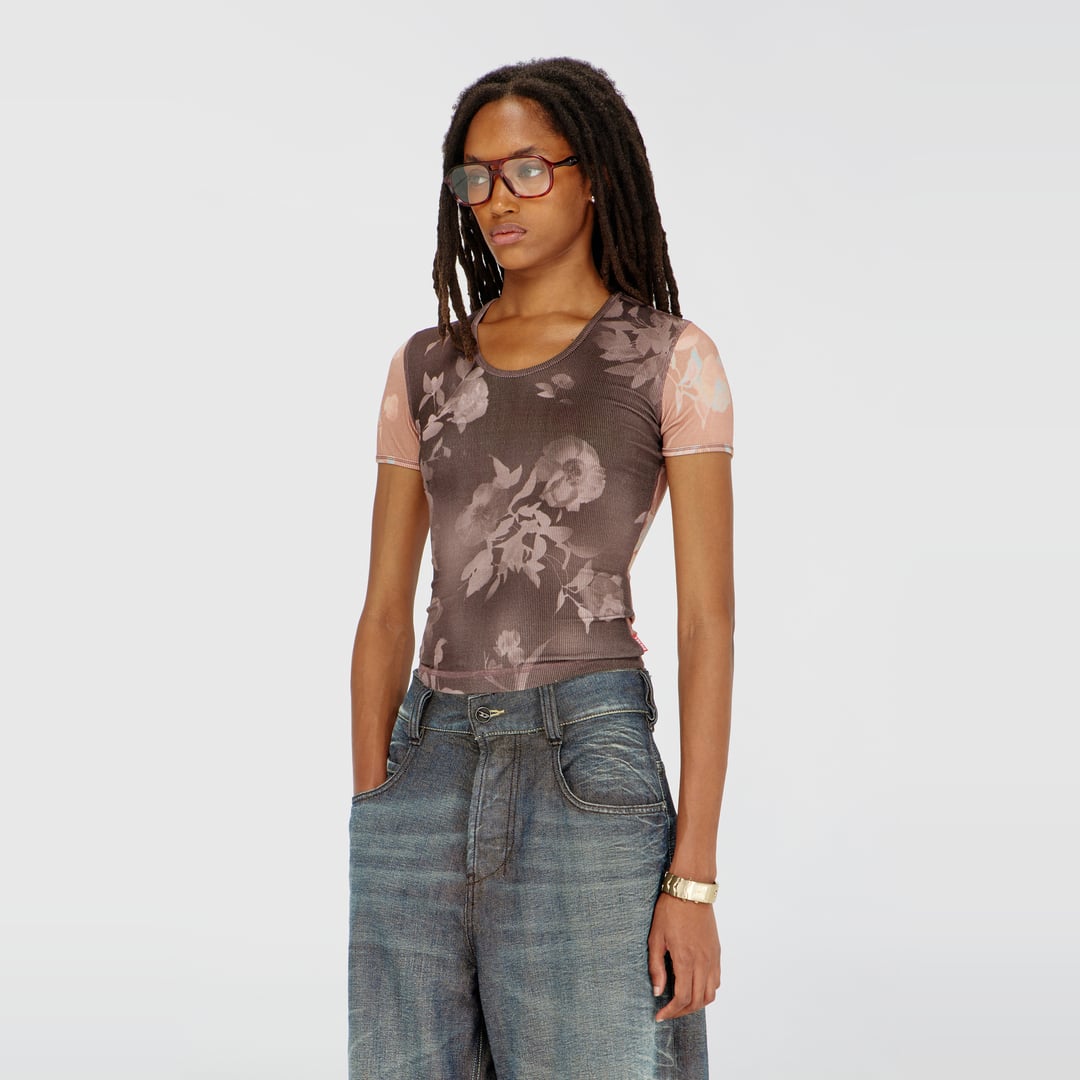 Diesel - Top in floral-print ribbed jersey - Tops - Woman - Multicolor