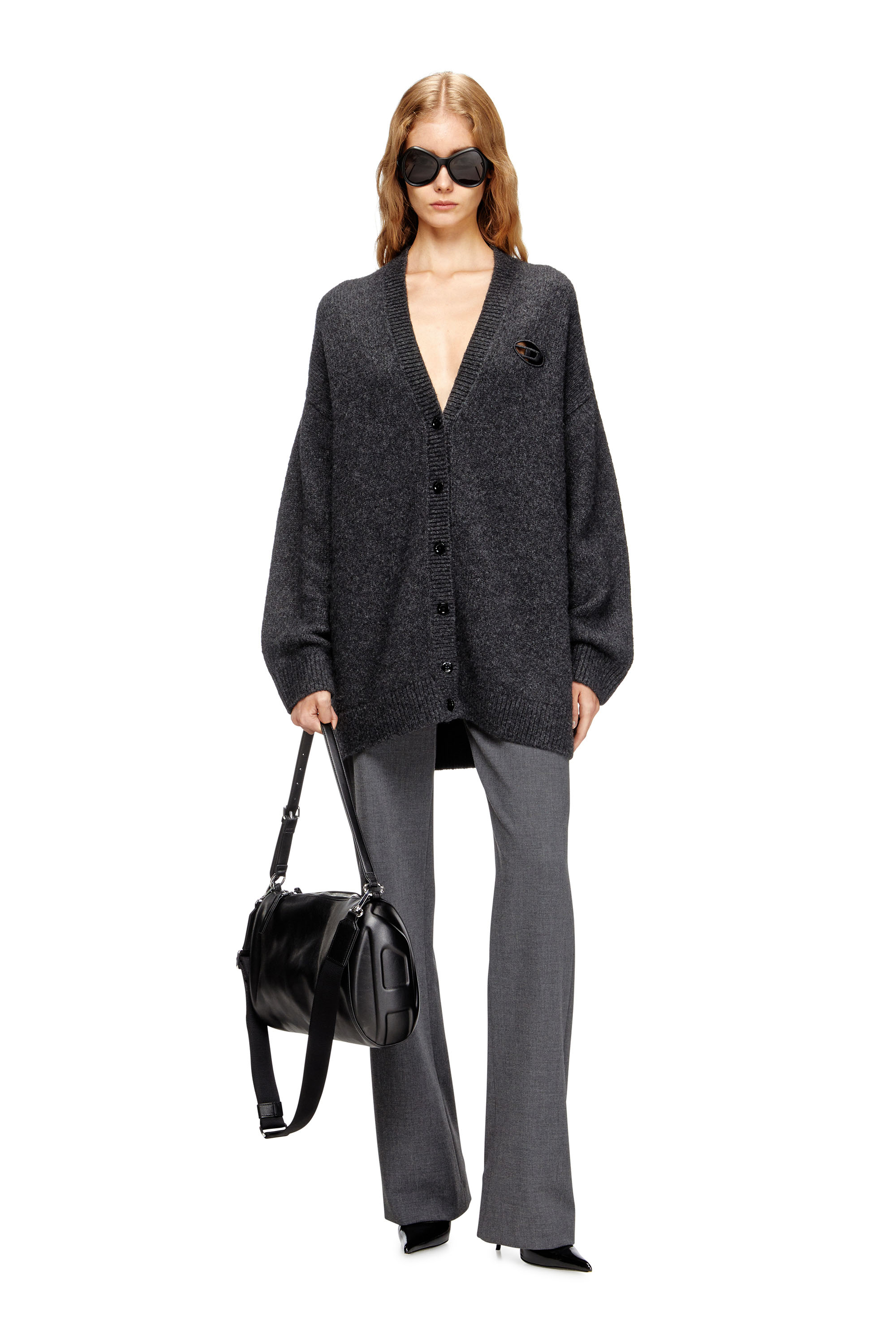 Diesel - M-AREELA, Woman's Cardigan in wool and alpaca blend in Black/Grey - 2