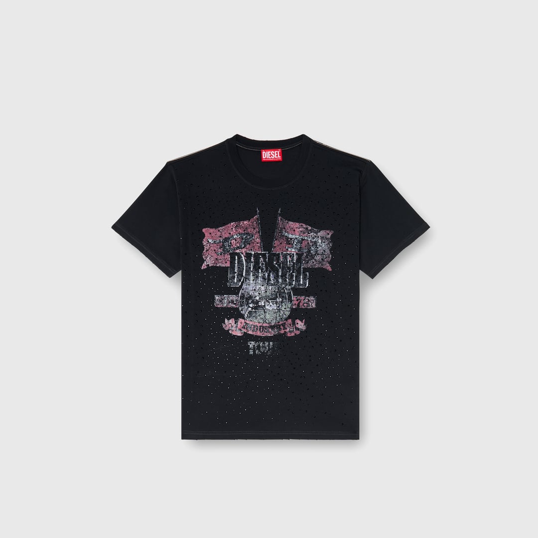 Diesel - T-shirt avec graphismes de concert et cristaux - T-Shirts - Femme - Noir