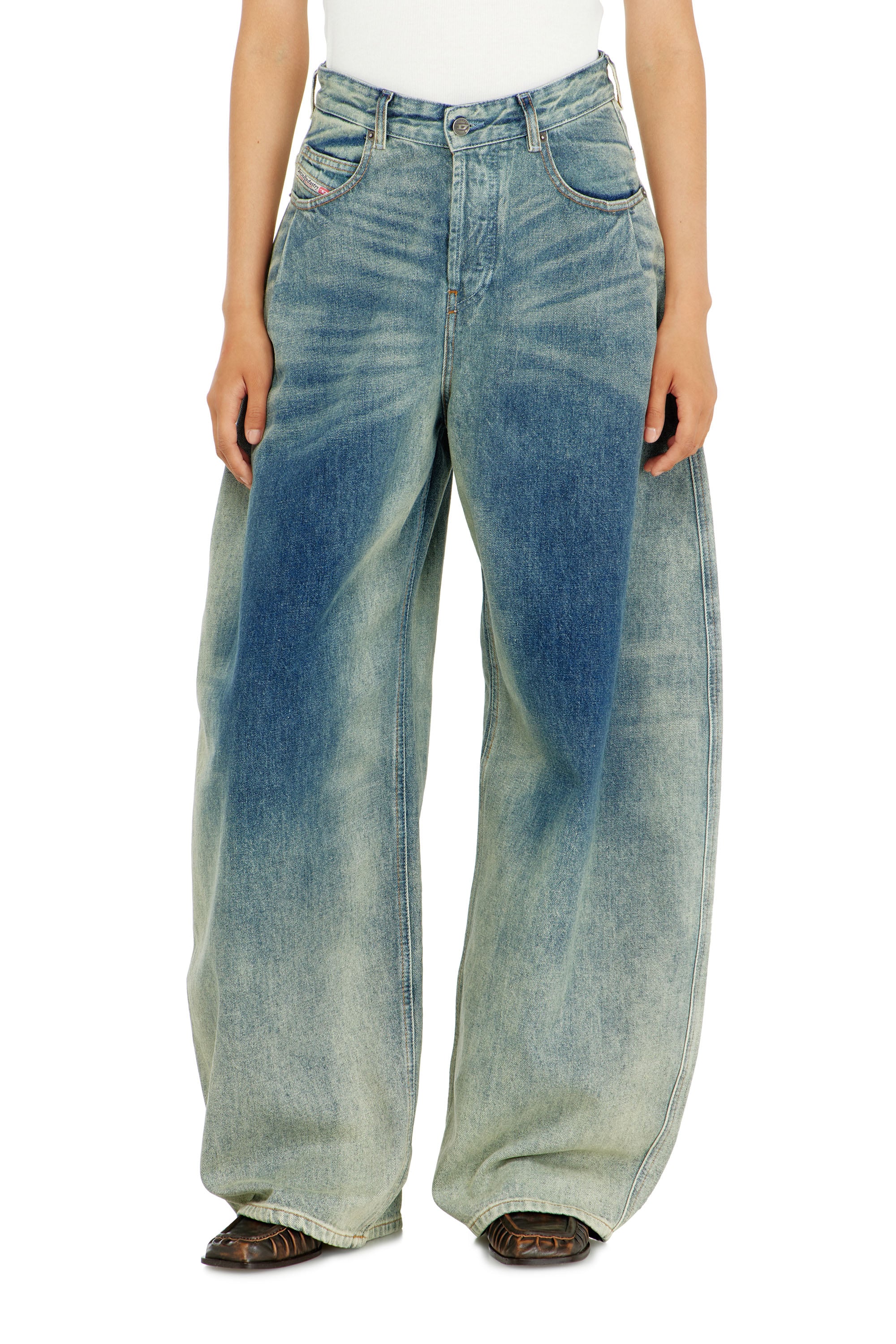 Diesel Damen Blau Relaxed Jeans High Waist 1987 D-Khelz, Mittel, Knopfverschluss Größe 30