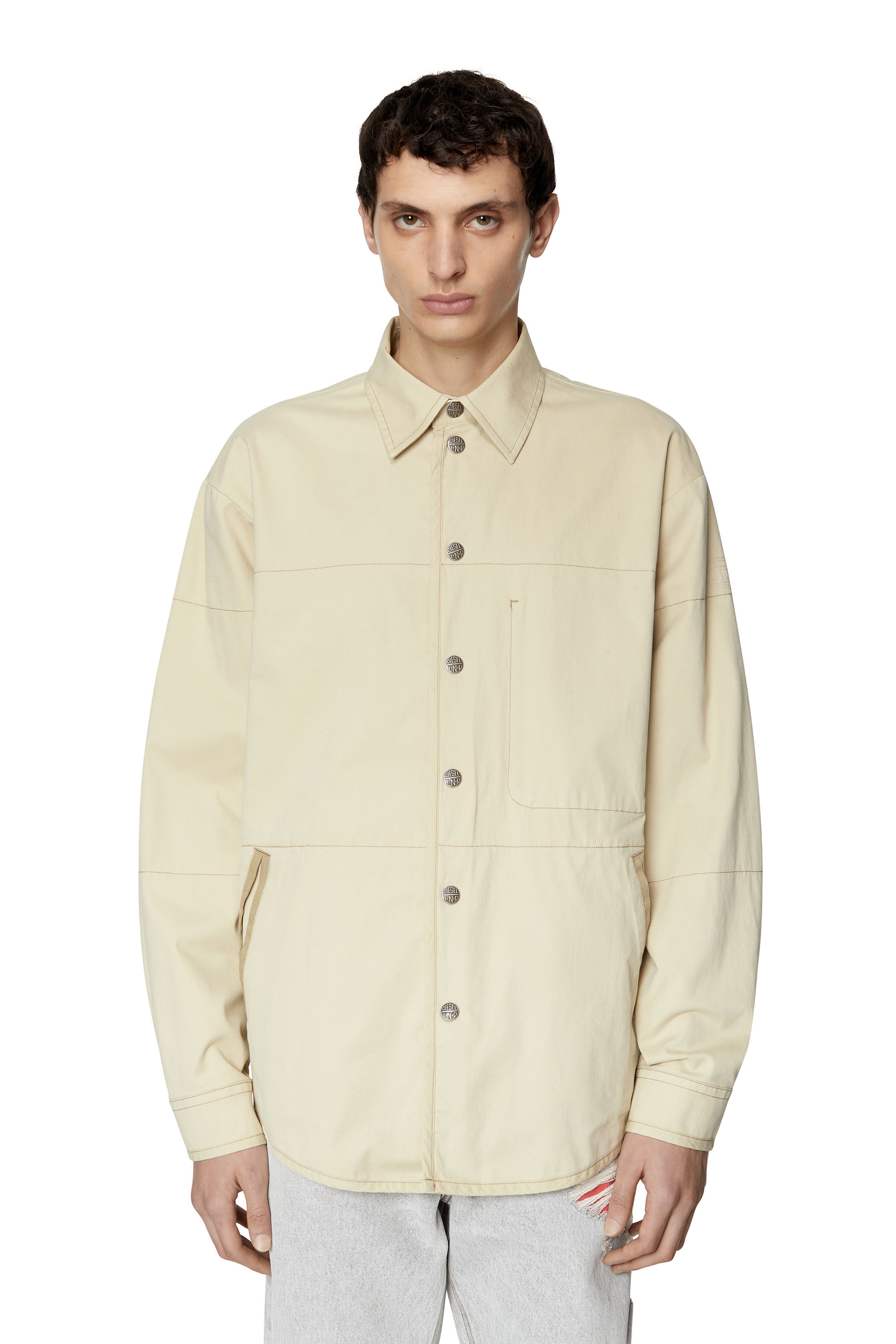Diesel Shirt-jacket In Twill Vellutato In Beige