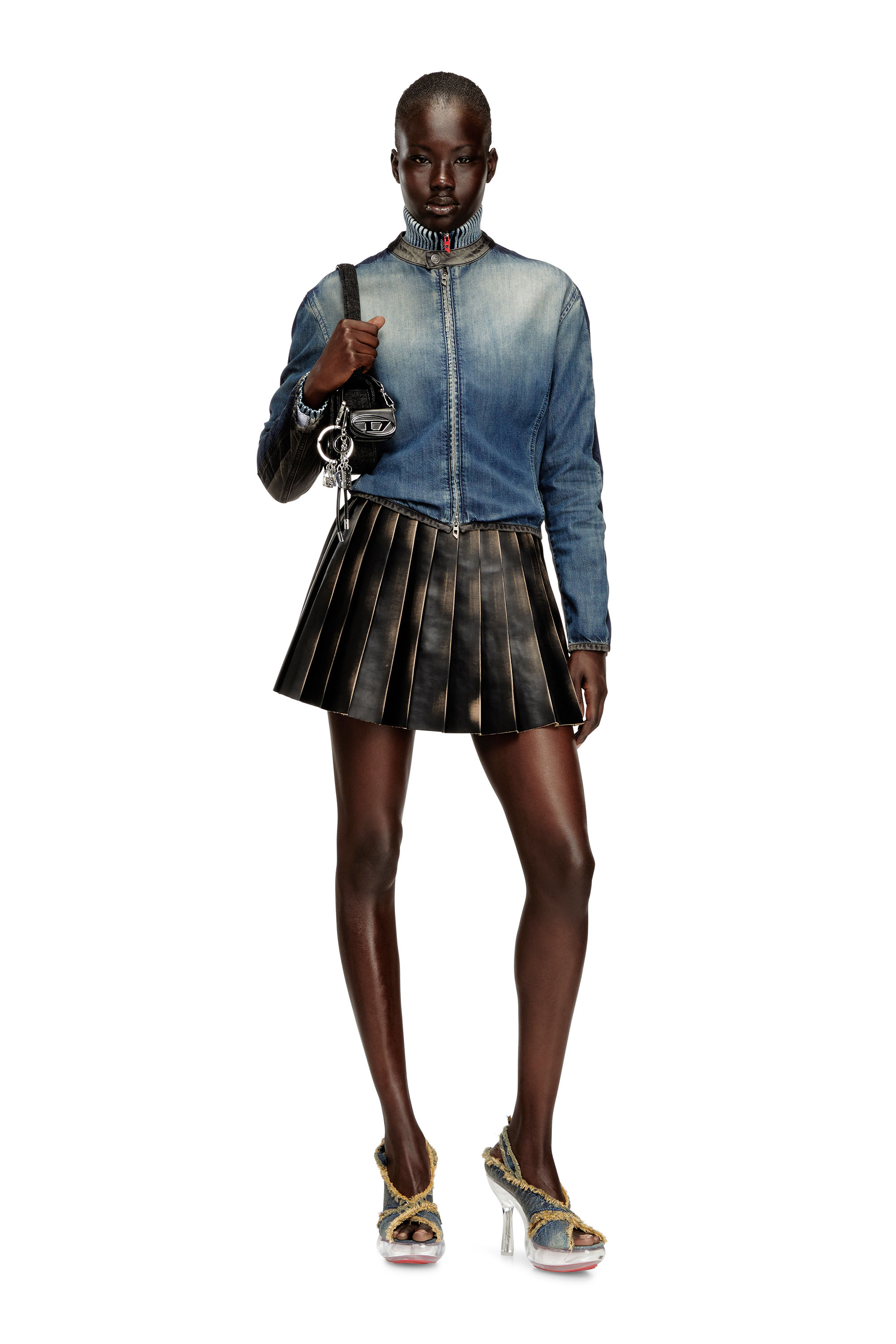 Diesel - O-SAKA-MINI, Woman's Short pleated skirt with distressed effect in Brown - 2