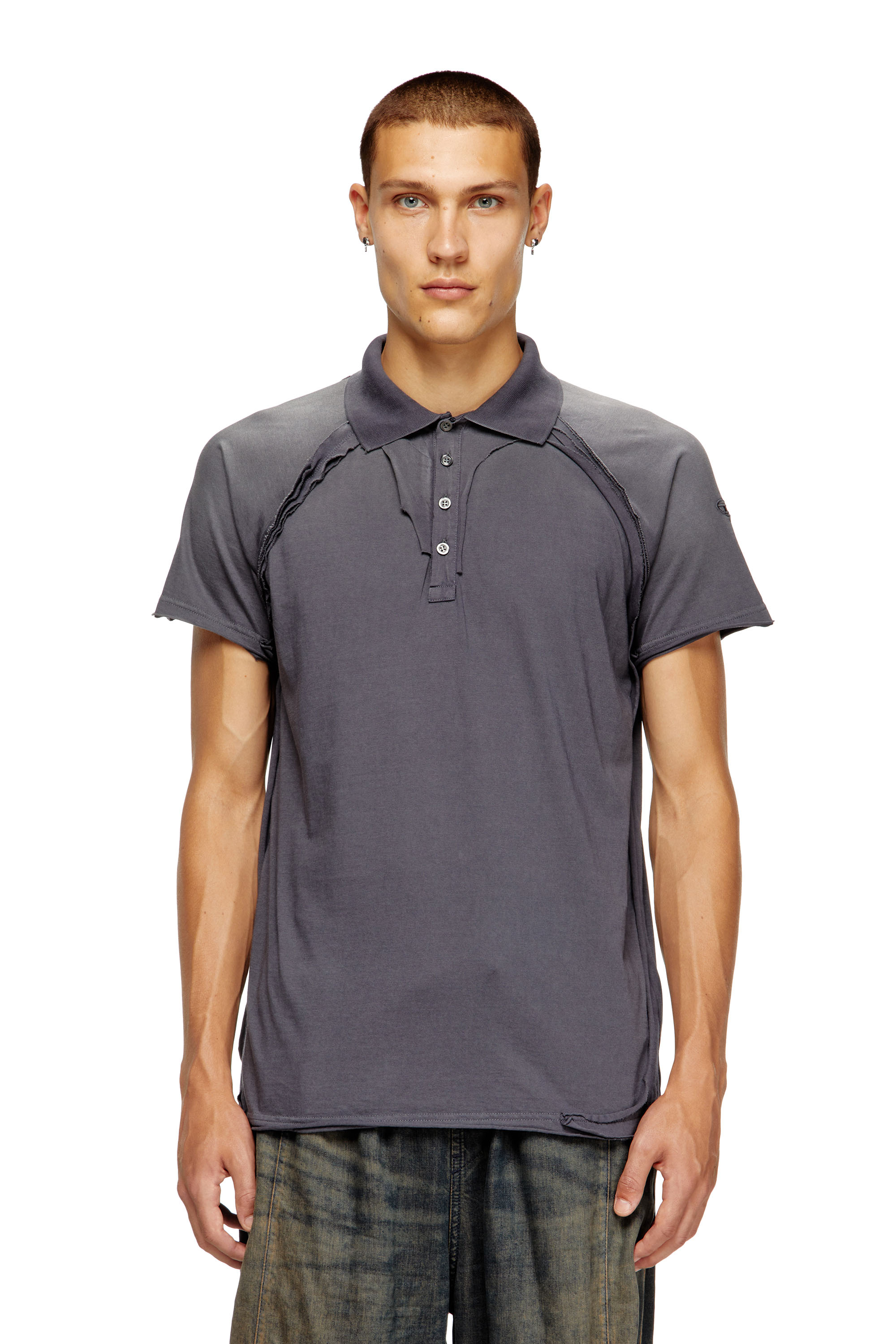 Diesel Homem Cinza - Polo Shirt With Peel-Off Effect - T-Shirts - Man Médio