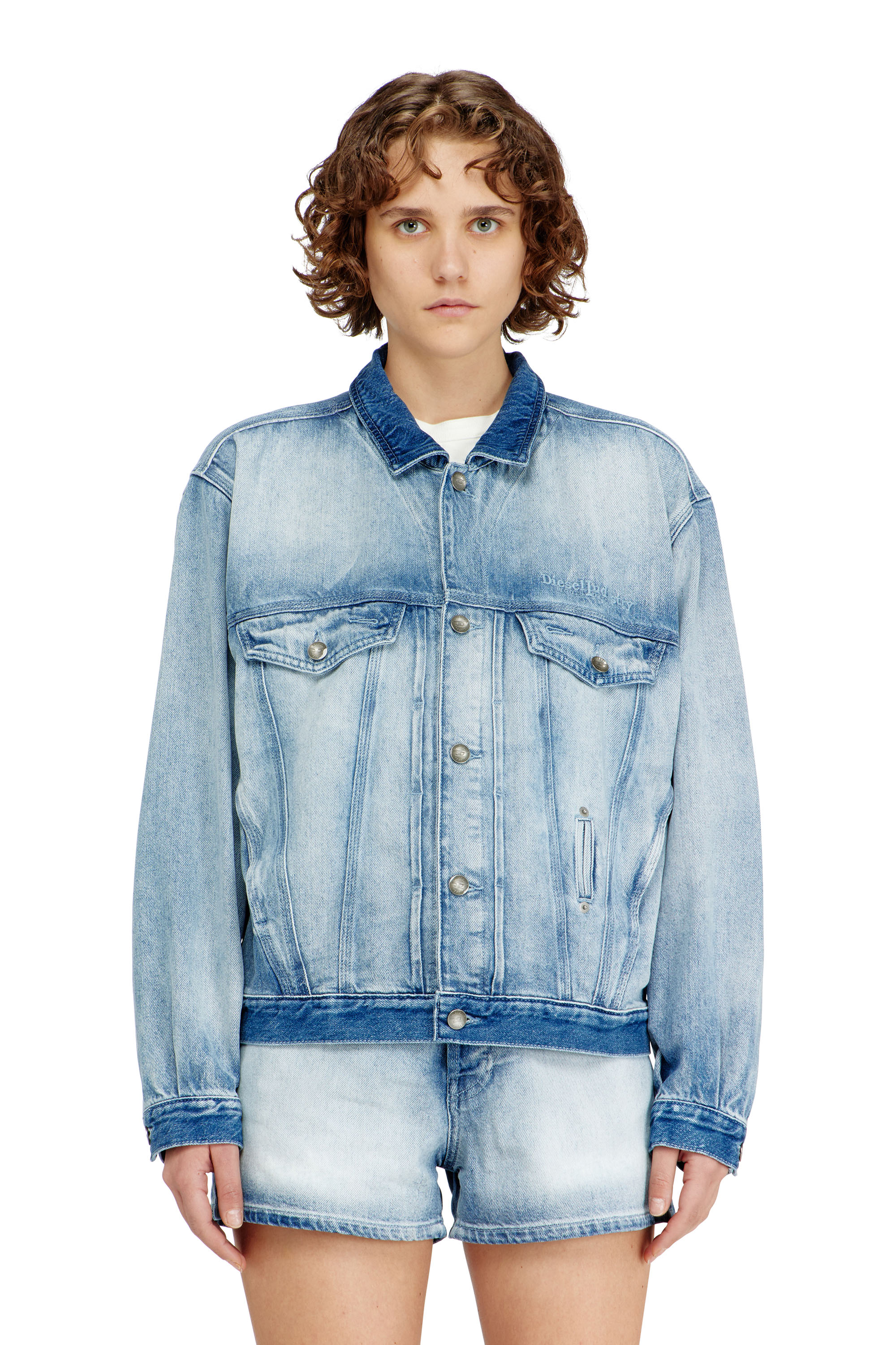 Diesel - D-DENVER-FSI1, Unisex's Trucker jacket in medium-light skeleton denim in Light Blue - 3