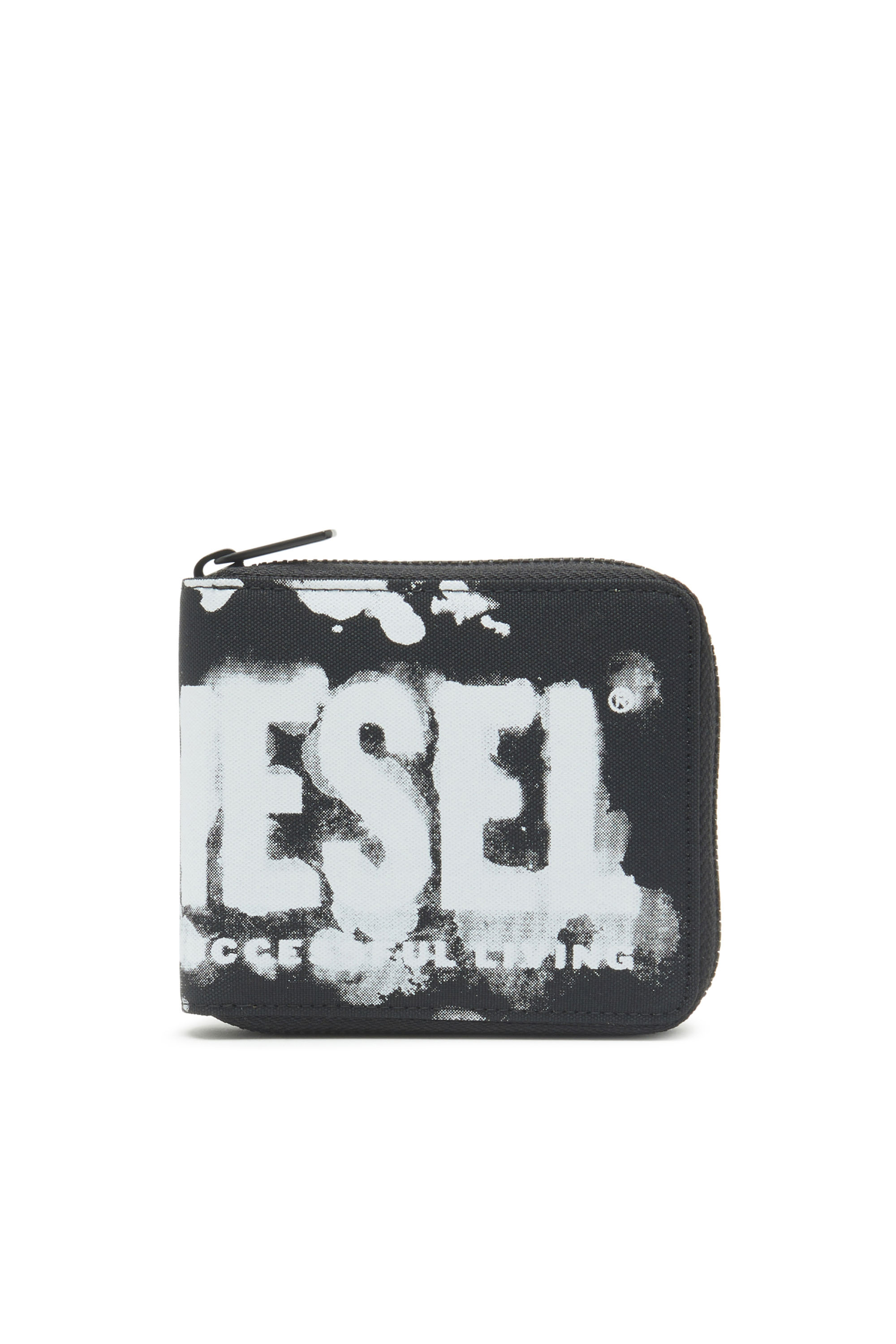 Diesel Portafoglio Con Zip In Tessuto Stampa Logo In Black