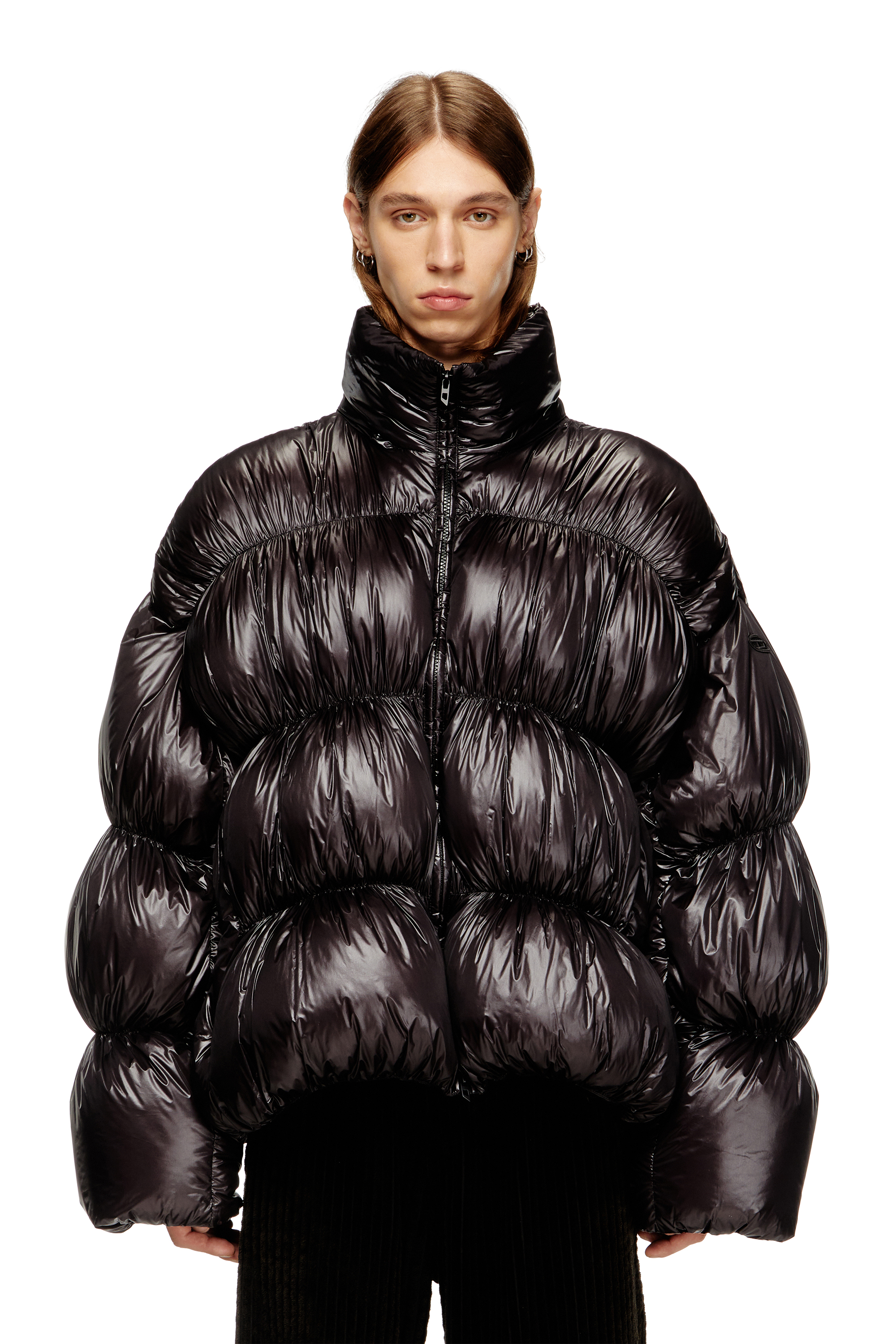 Diesel - W-CHOCO, Man's Hooded down jacket with bubble effect in Black - 1