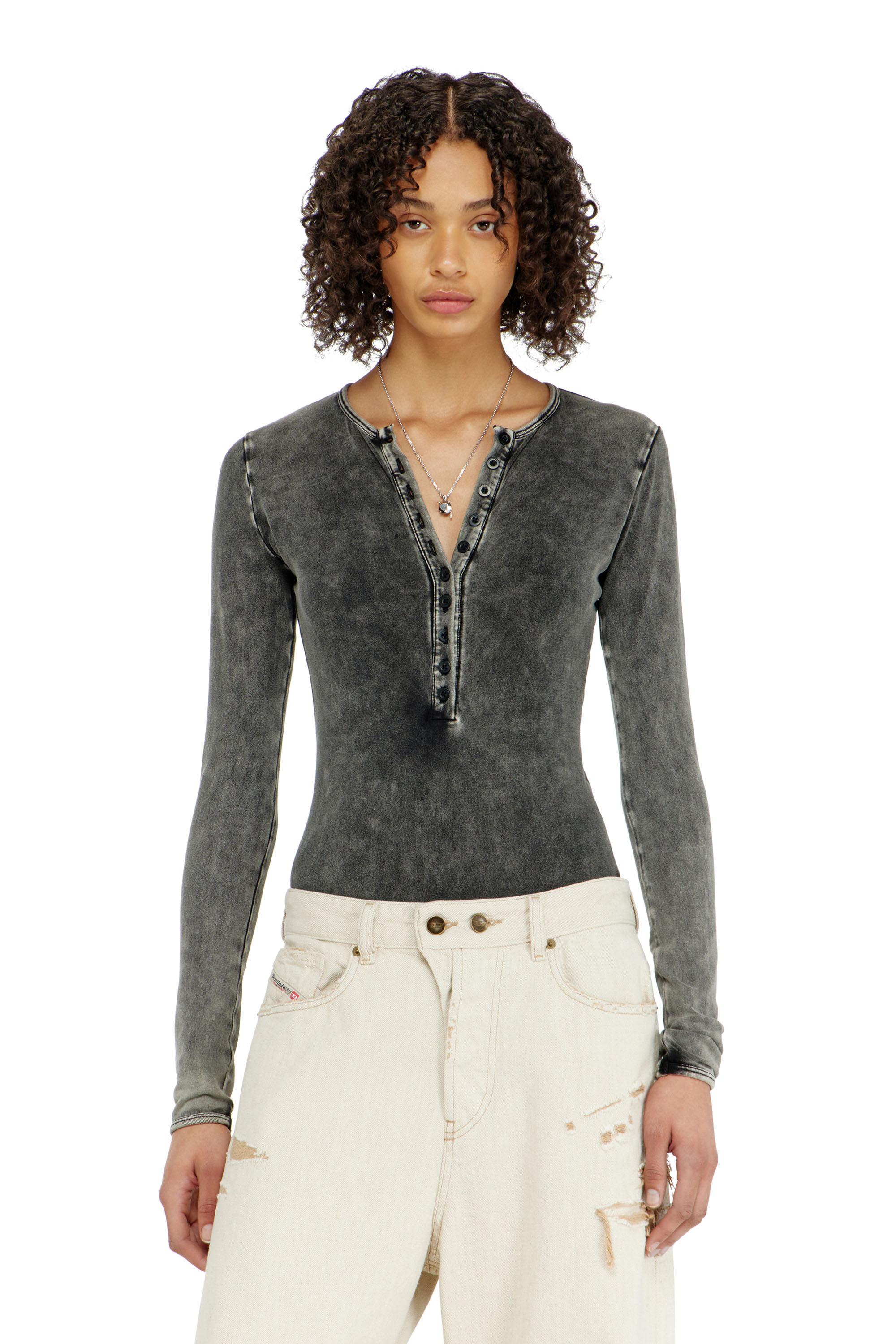 Diesel - FRESYA-DNM, Woman's Cotton bodysuit with buttoned front in Dark grey - 5