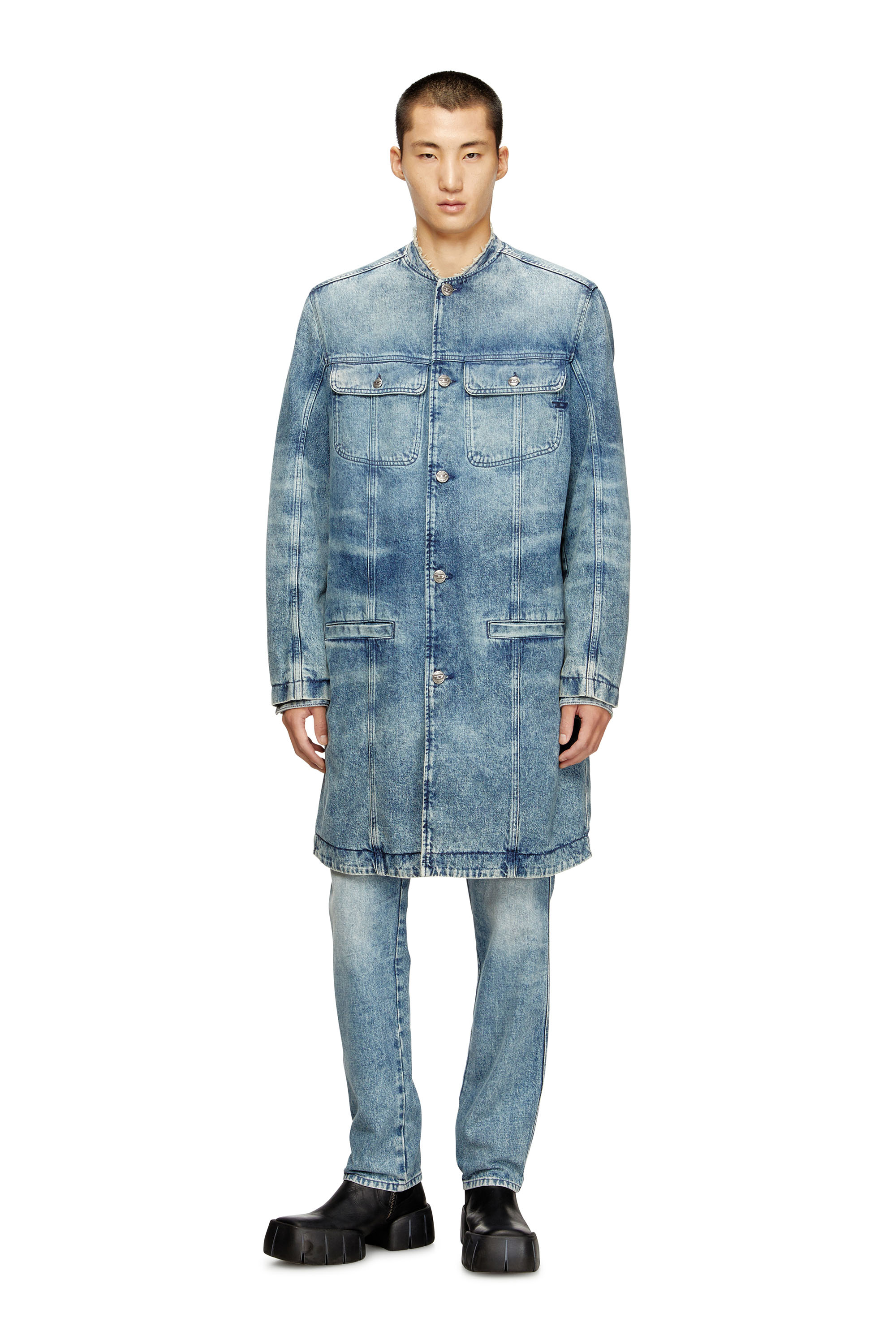 Diesel - D-ABERD-FSH1, Man's Coat in lasered cotton-hemp denim in Light Blue - 2