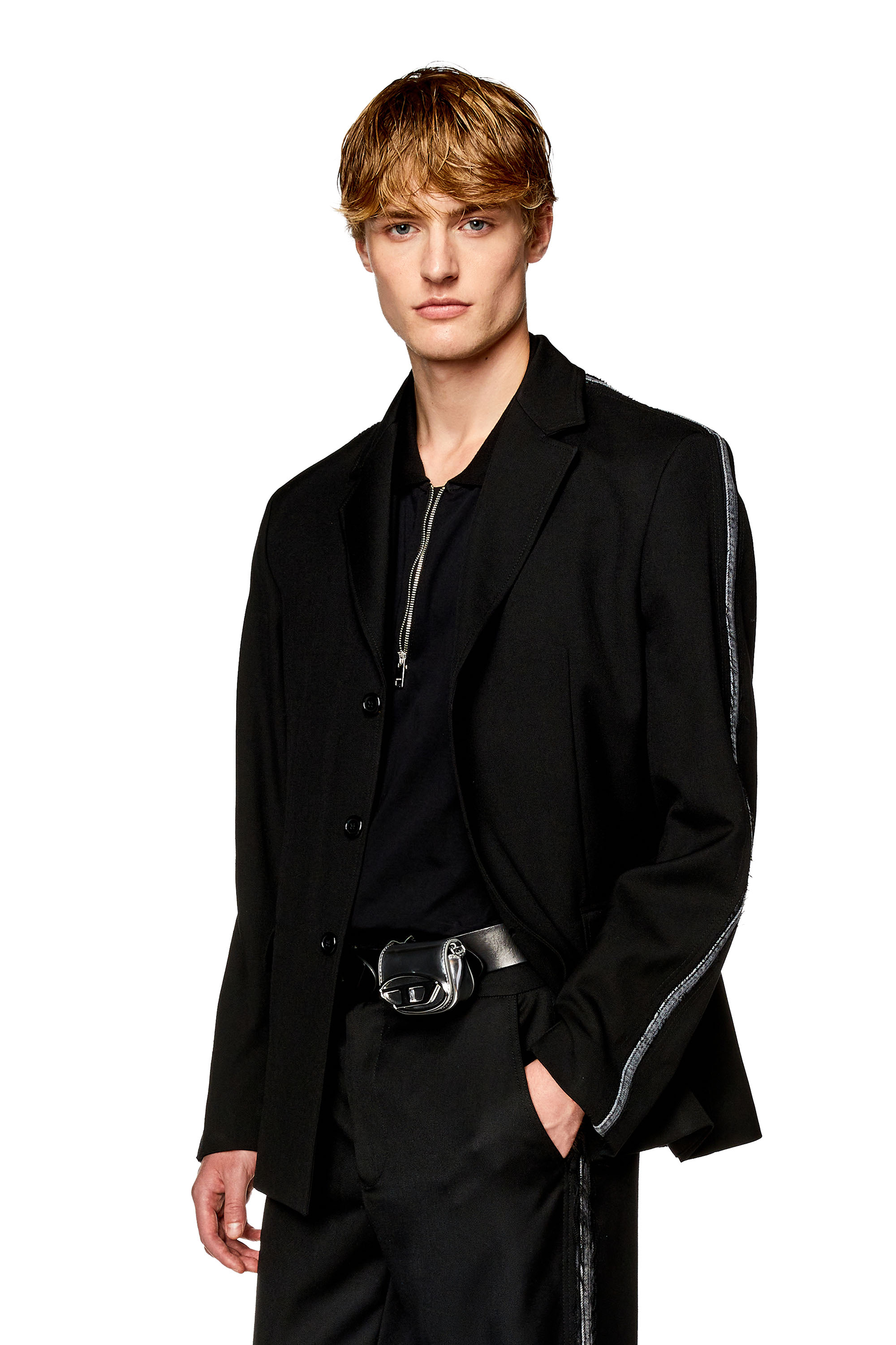 Diesel - Blazer en laine fraiche avec empiècements en denim - Vestes - Homme - Noir
