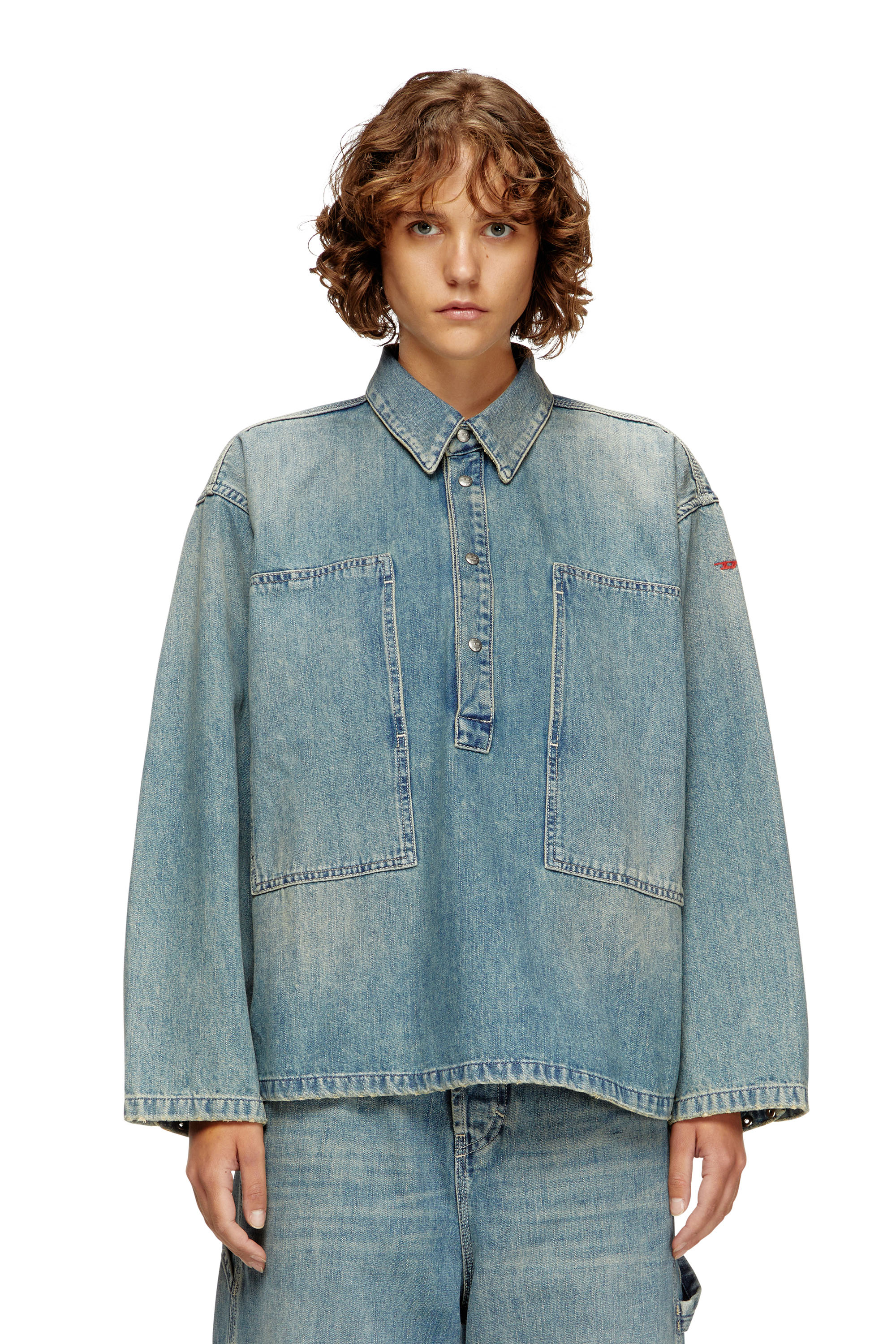 Diesel Womens 01 Relaxed-fit Chest-pocket Denim Shirt In Blue