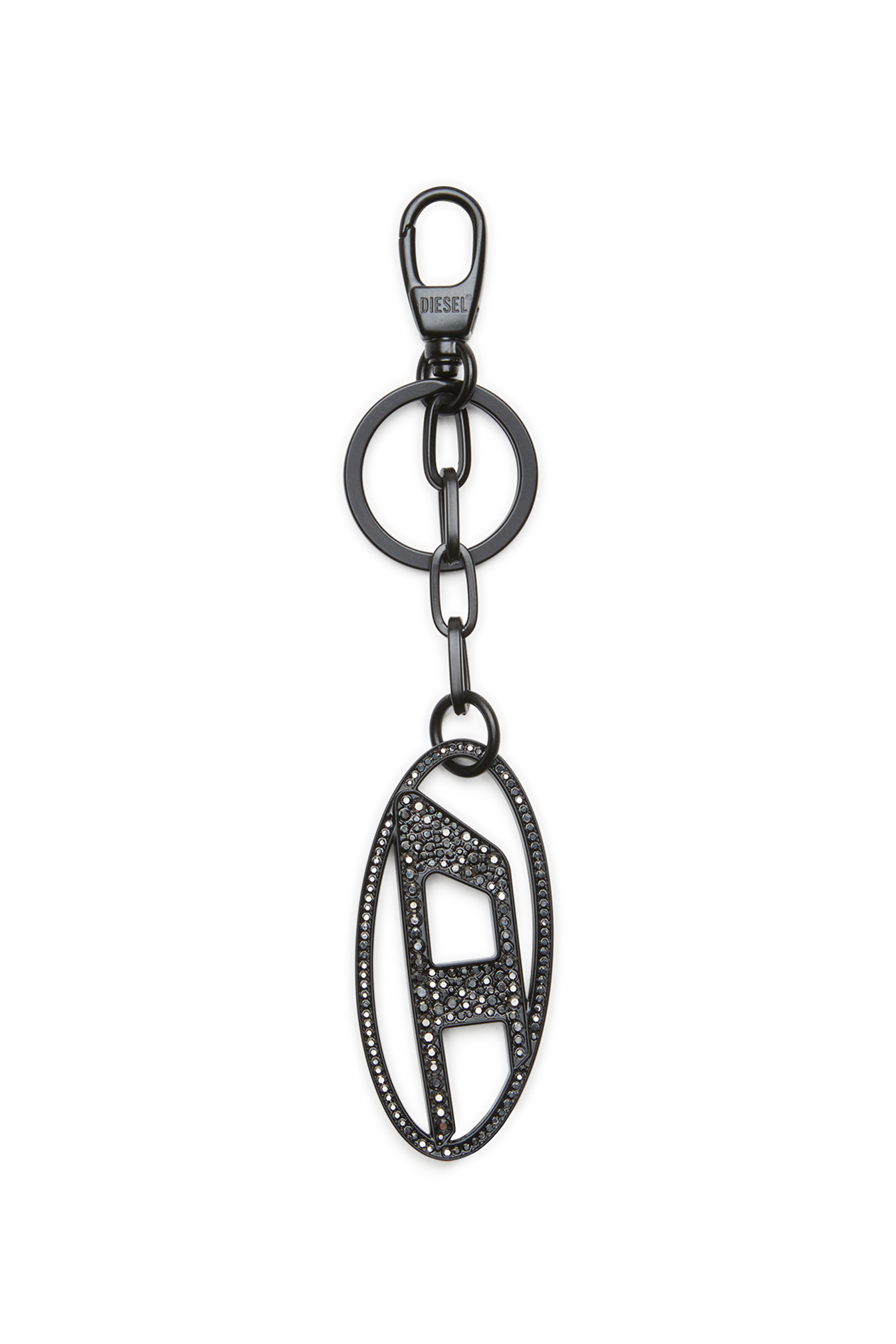 Diesel Metal Oval D Keyring With Crystals In Black