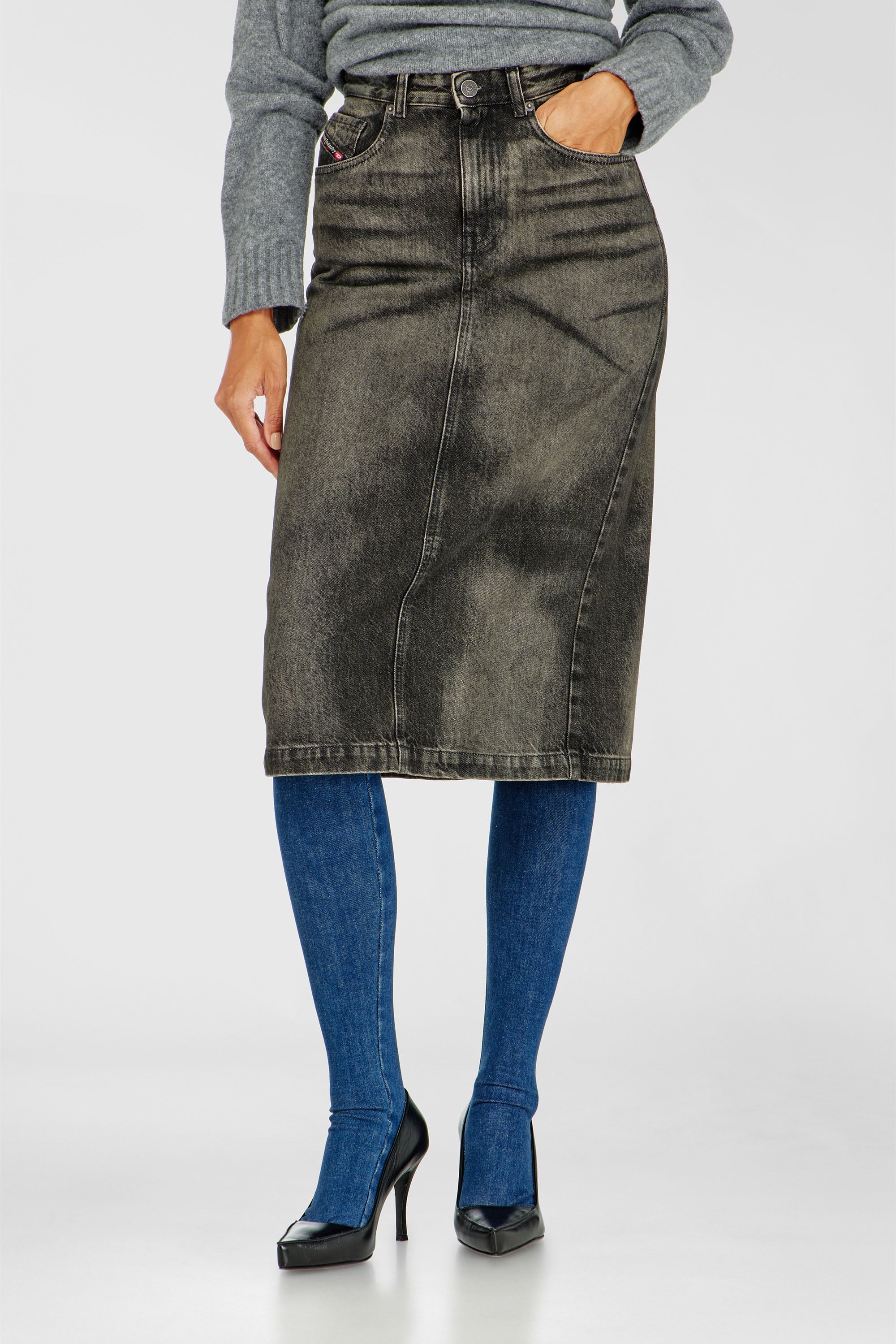Diesel – Pencil skirt in dirty-effect denim – Skirts – Woman – Black