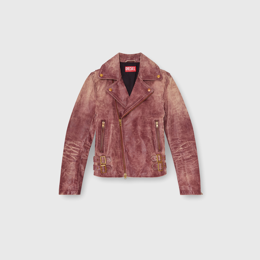 Diesel - Veste biker en cuir traité - Vestes de cuir - Homme - Marron