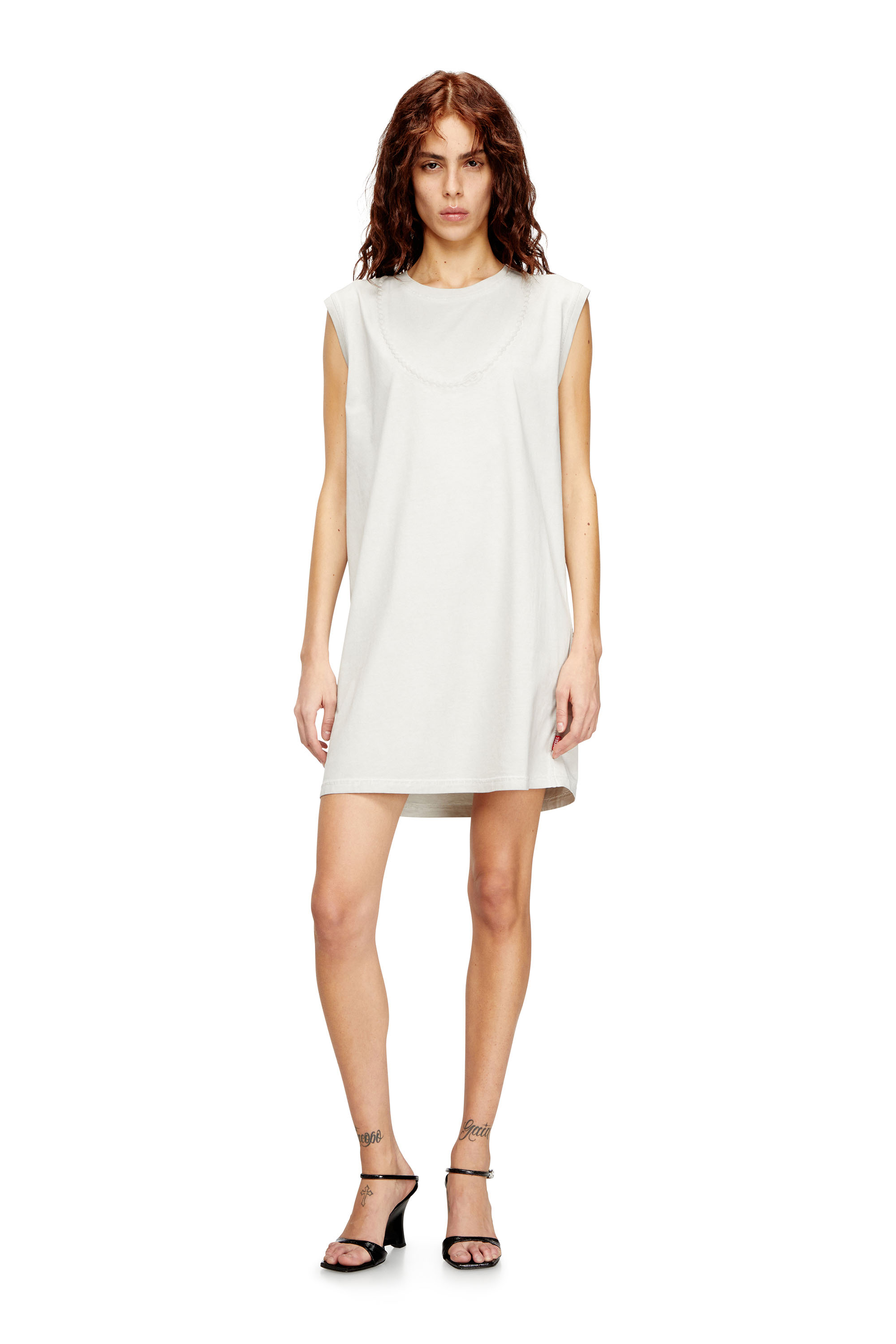 Diesel - D-EMB, Woman's Short cotton dress with embossed chain in White - 2