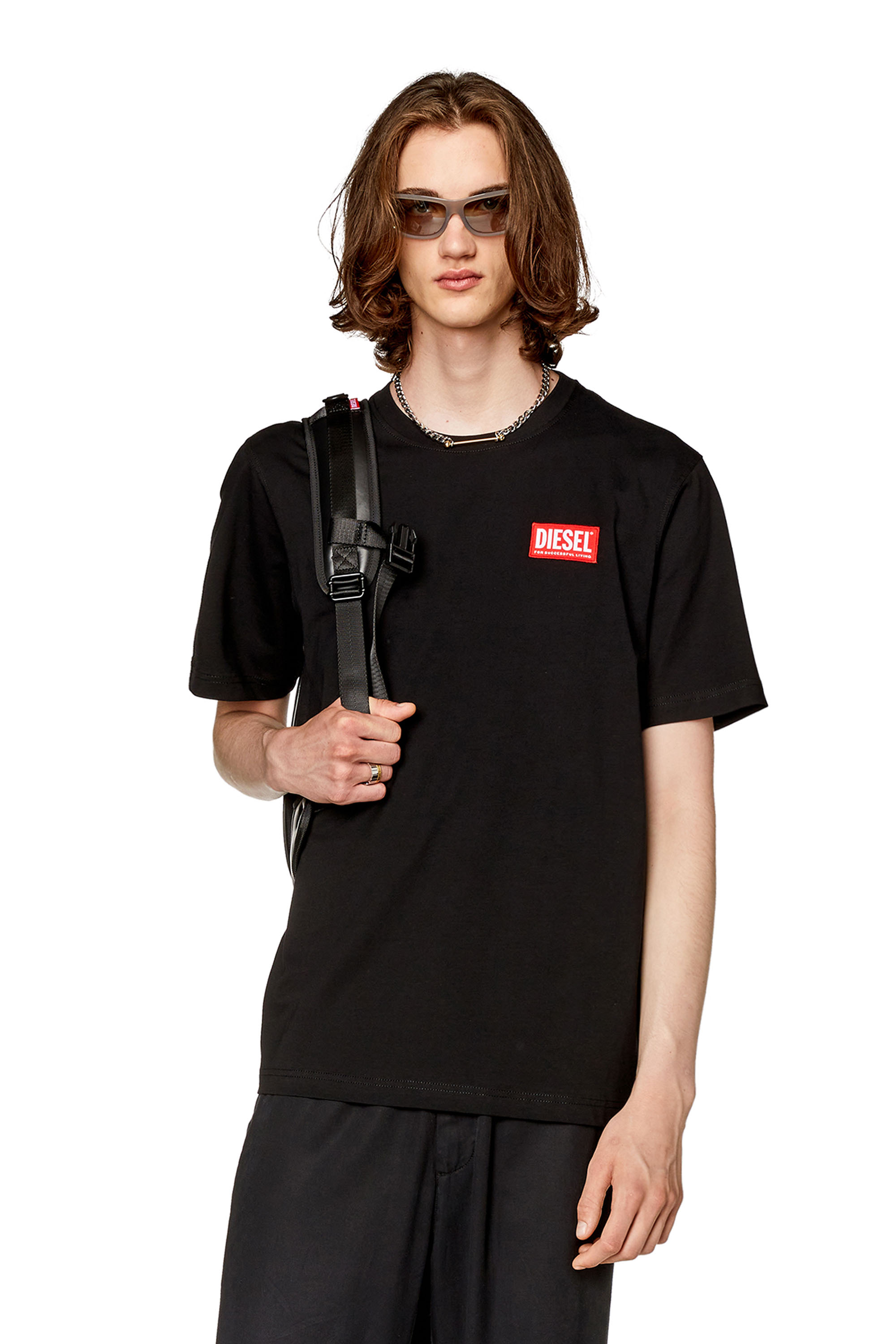 Diesel - T-shirt with logo patch - T-Shirts - Man - Black