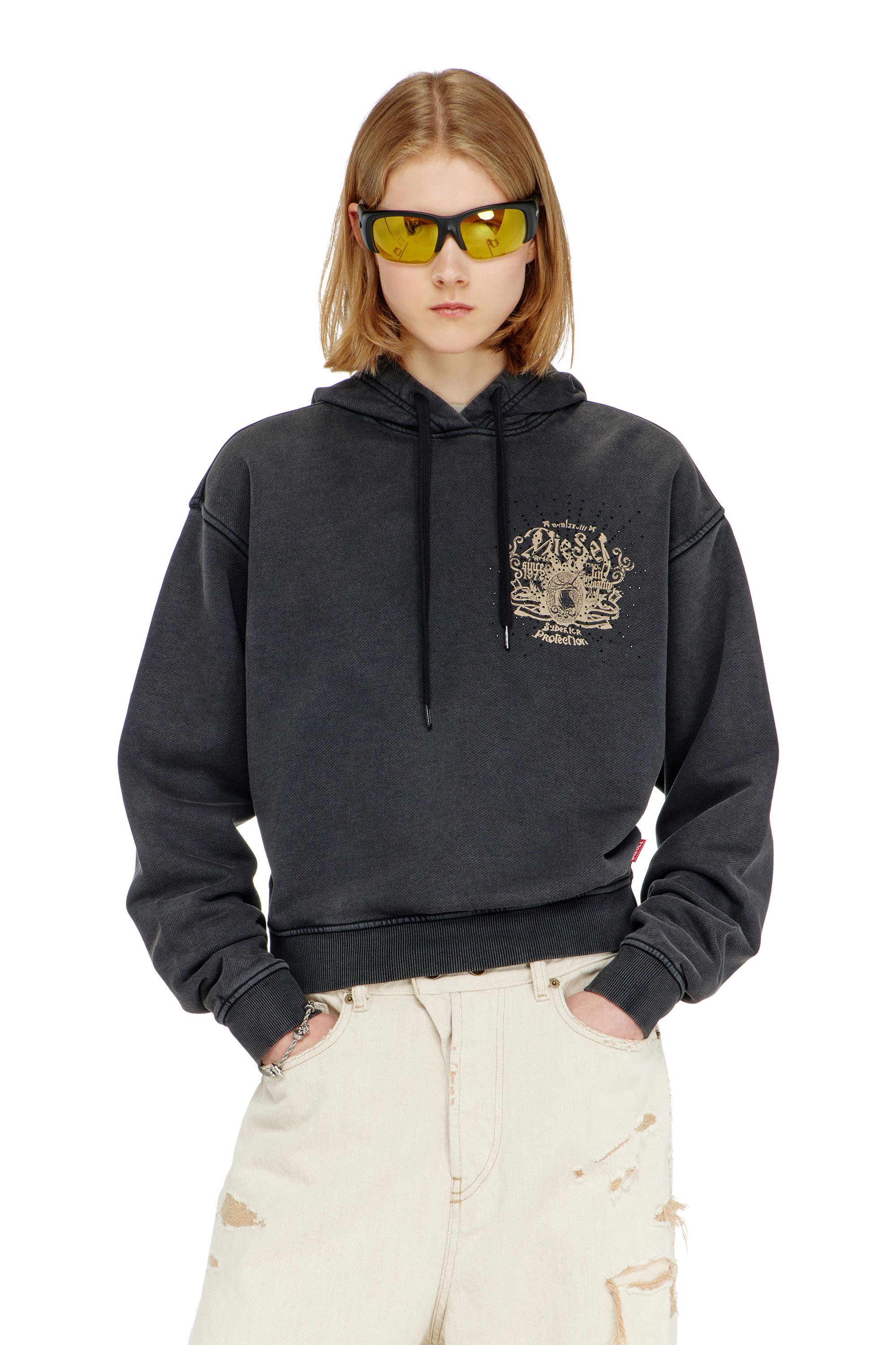 Diesel Women's - Hoodie With Prints And Rhinestone Studs - Sweaters - Woman Extra Small