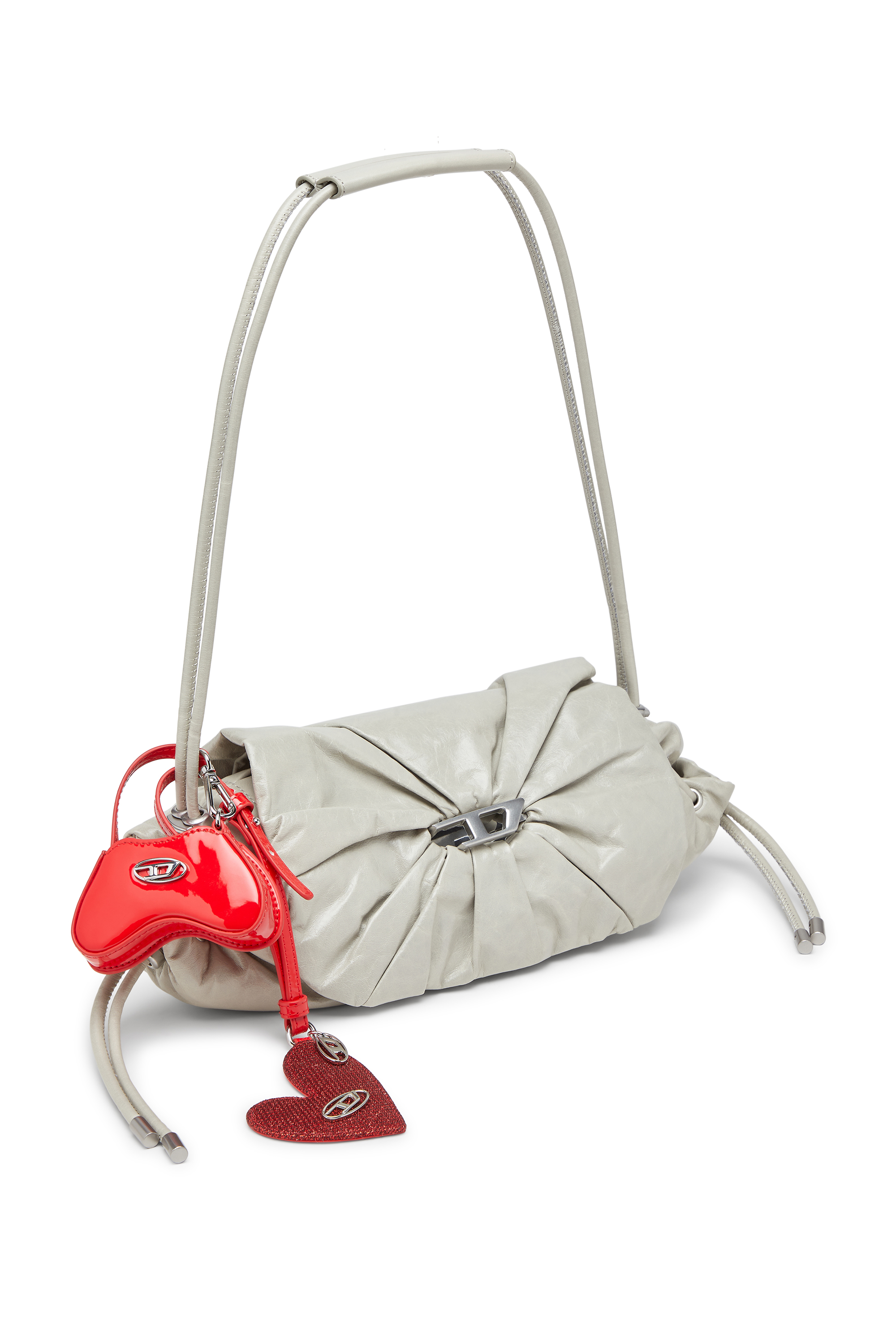 Diesel - SCRUNCH-D SHOULDER S, Woman's Scrunch-D-Small shoulder bag in shiny scrunched leather in White - 2