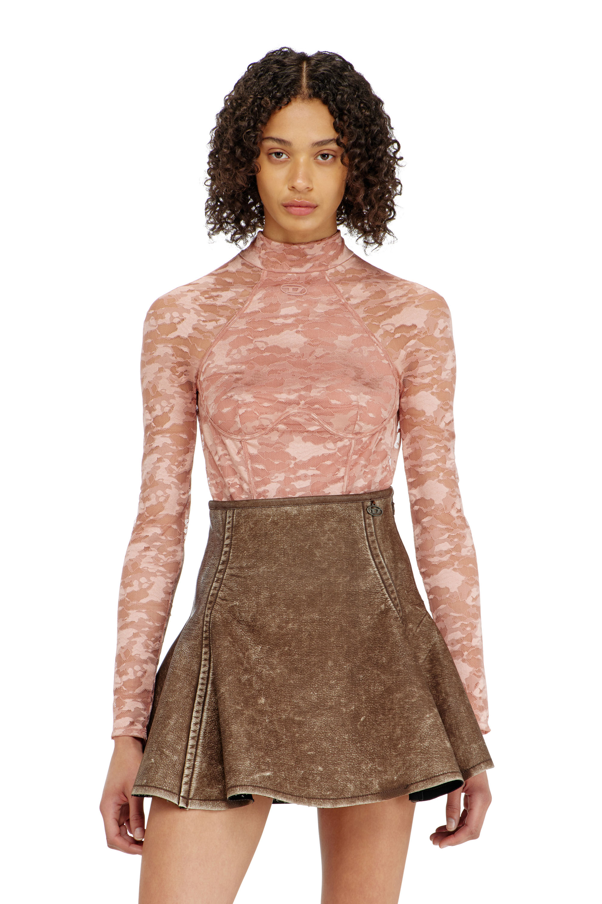 Diesel - VIVIAN-UTLT, Woman's Bodysuit in nylon lace with open back in Nude - 5