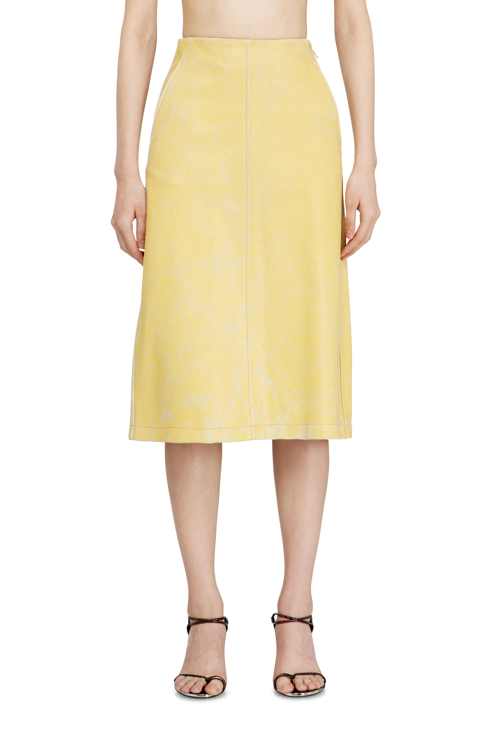 Diesel – Midi pencil skirt in cracked leather – Skirts – Woman – Yellow