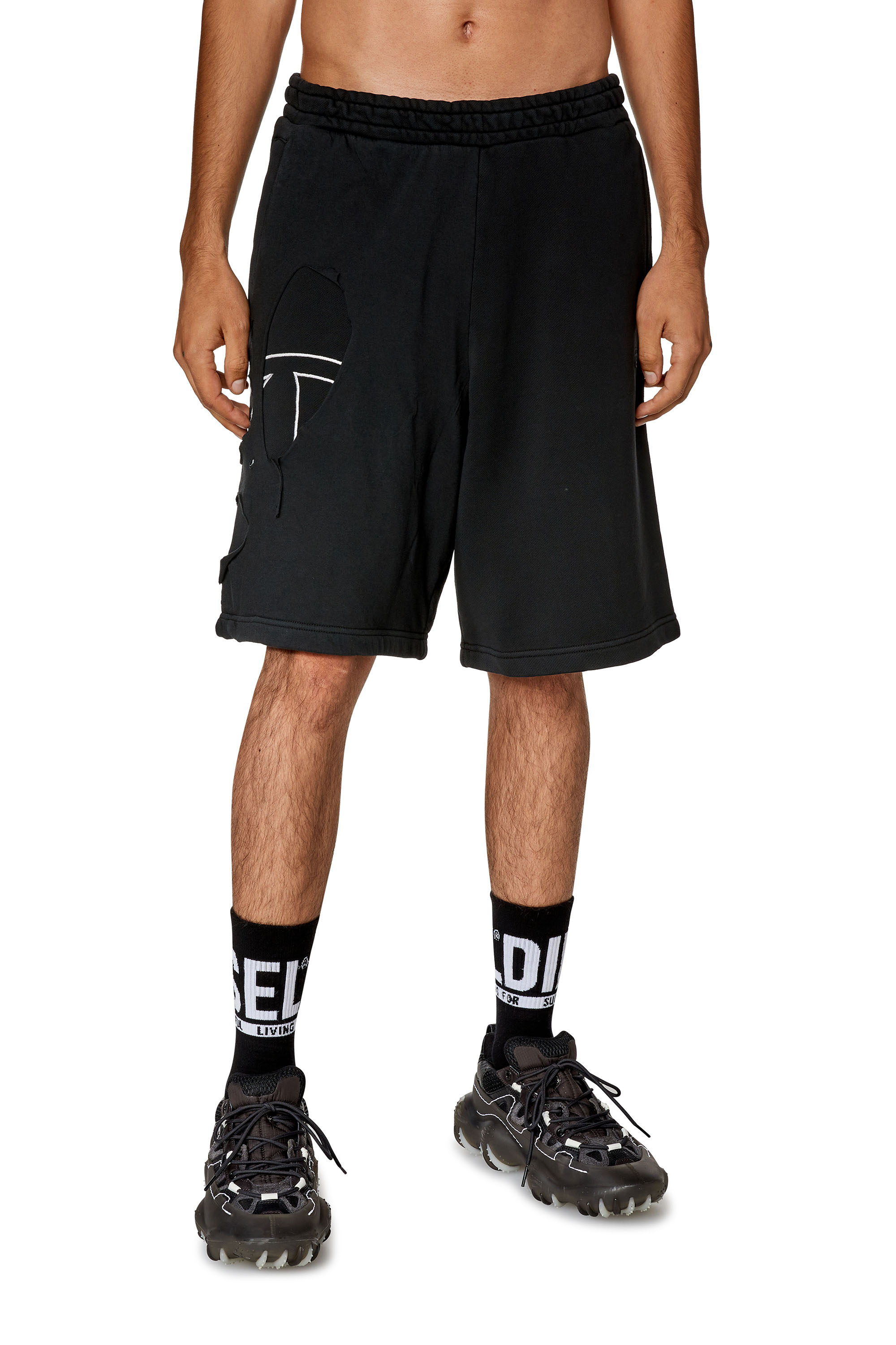 Diesel - Sweat shorts with ripped overlay - Shorts - Man - Black