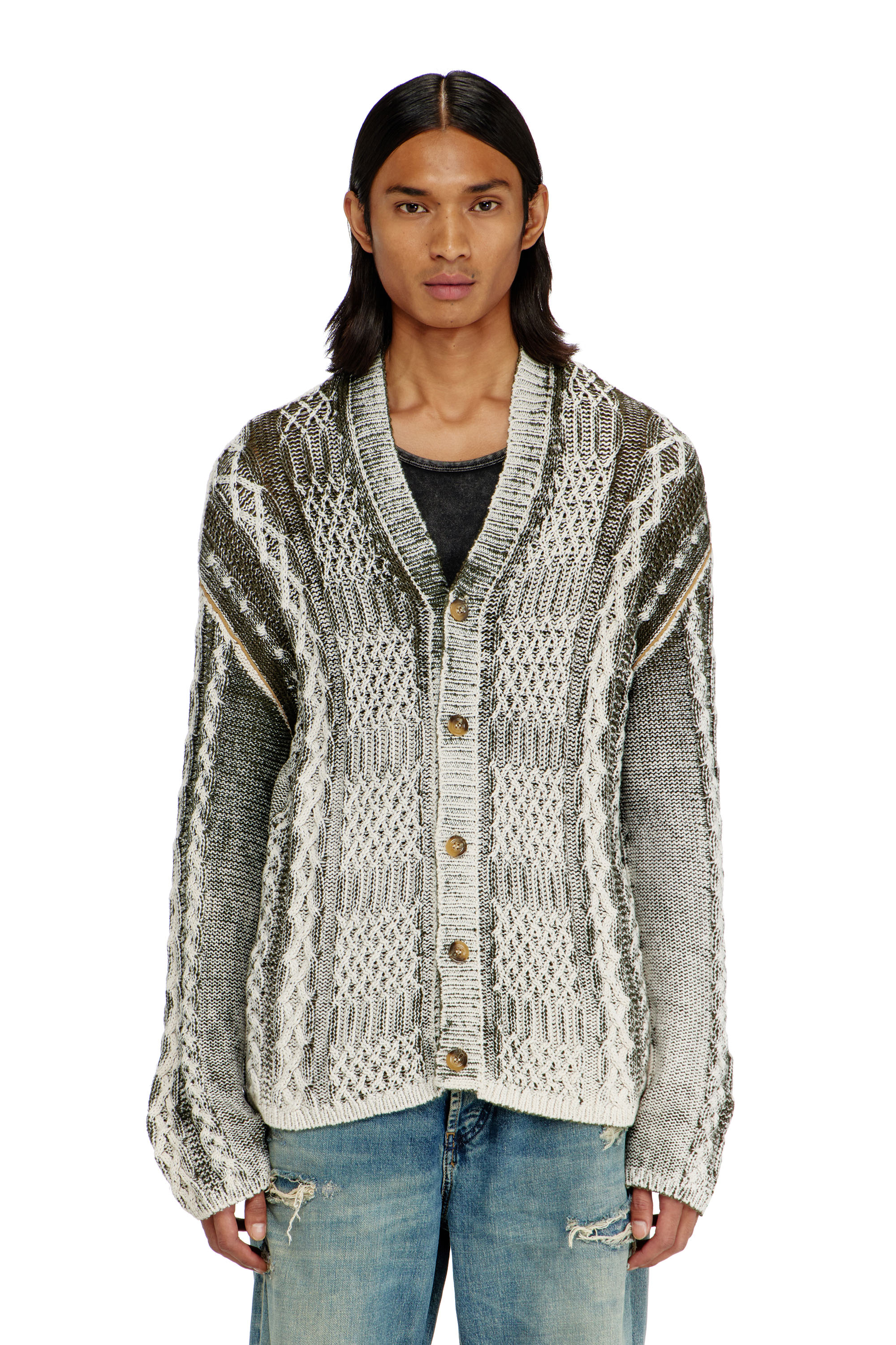 Diesel Men's Multicolor - Treated Cable-Knit Cardigan - Knitwear - Man Xxl