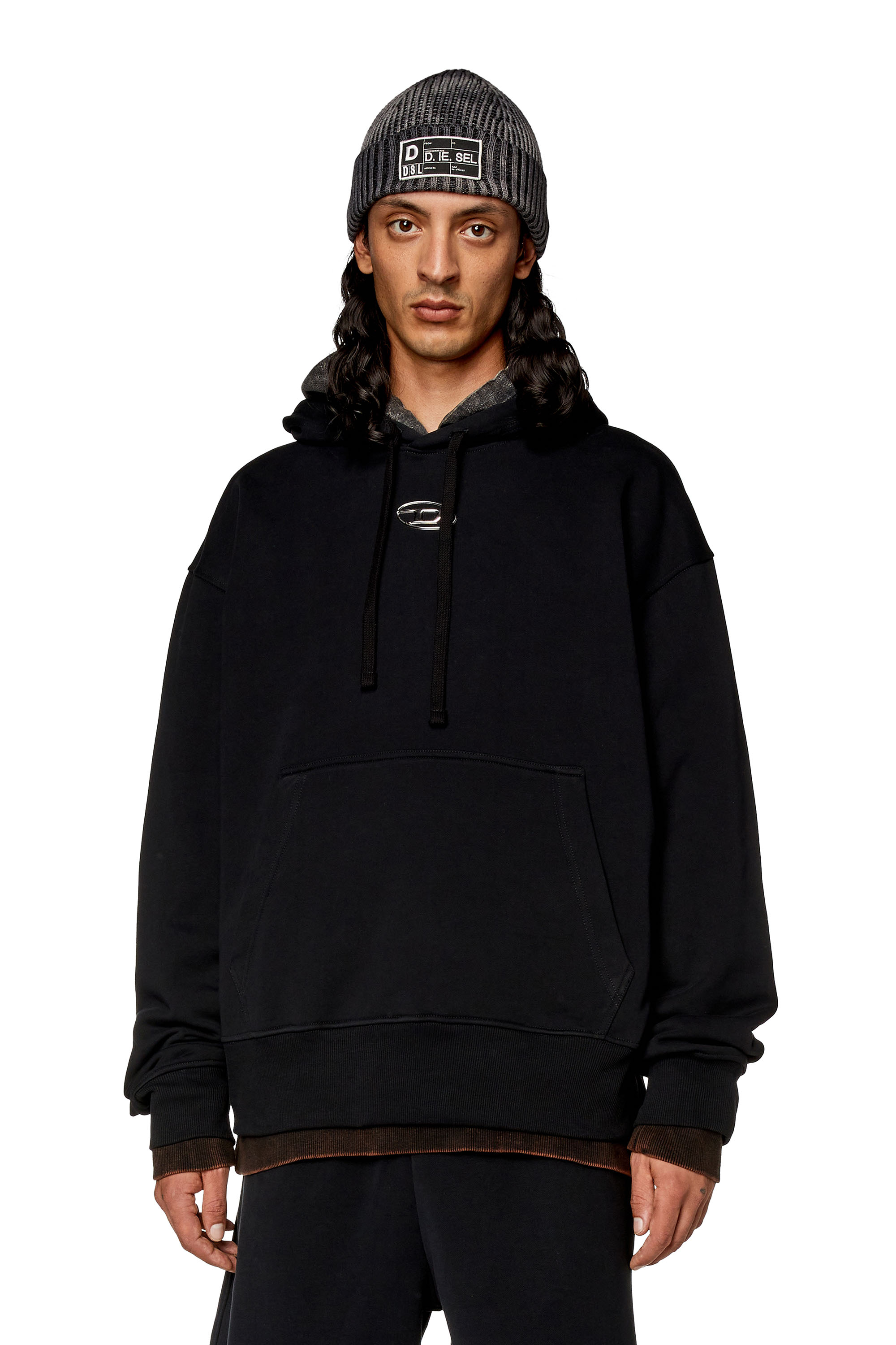 Diesel - Sweat-shirt à capuche oversize avec logo métallisé - Pull Cotton - Homme - Noir