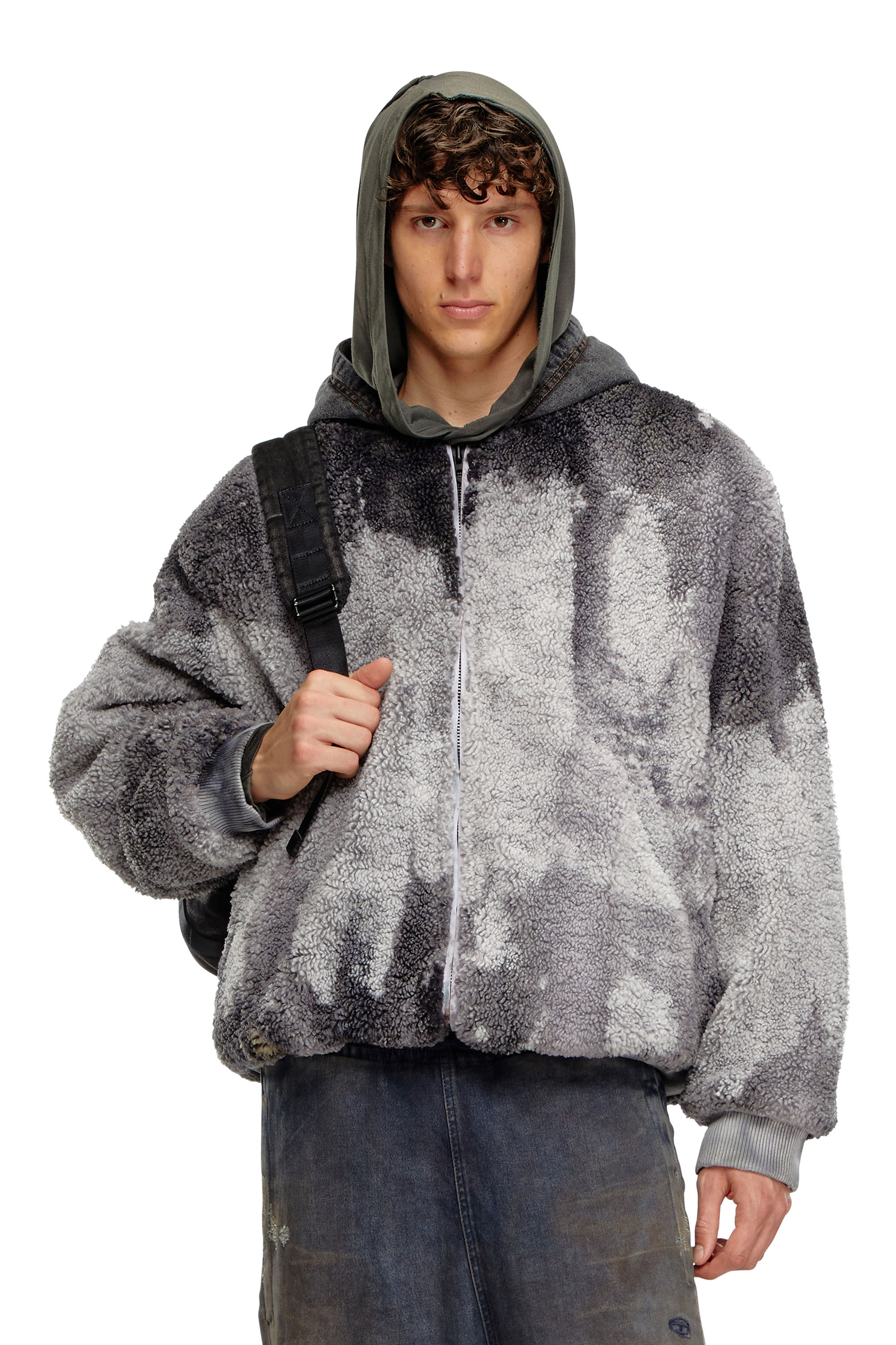 Diesel Giacca Teddy Tie-dye Con Cappuccio In Denim In Grey