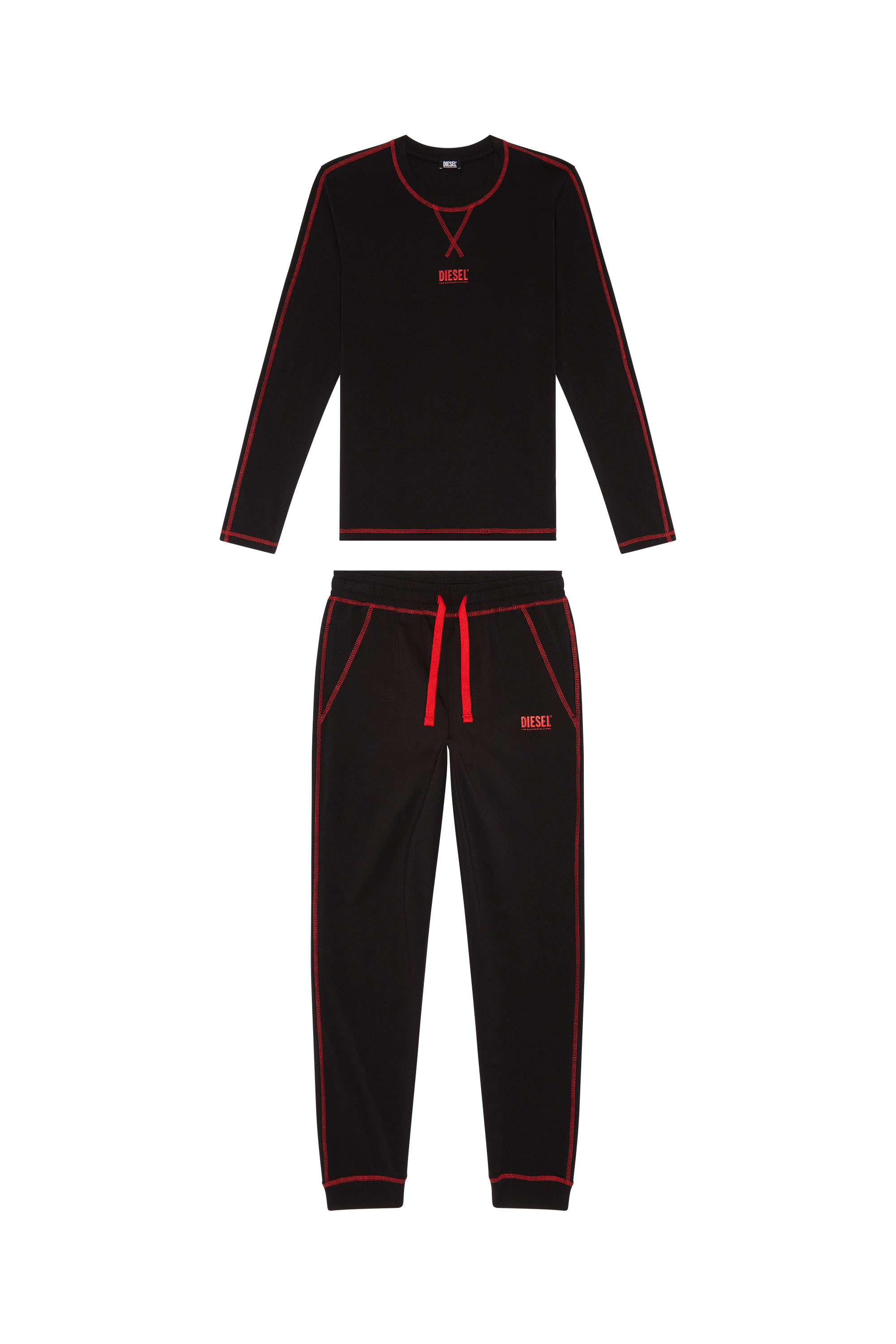 Diesel - Pyjamas aus Baumwolle mit Kontrastnähten - Pyjamas - Damen - Schwarz