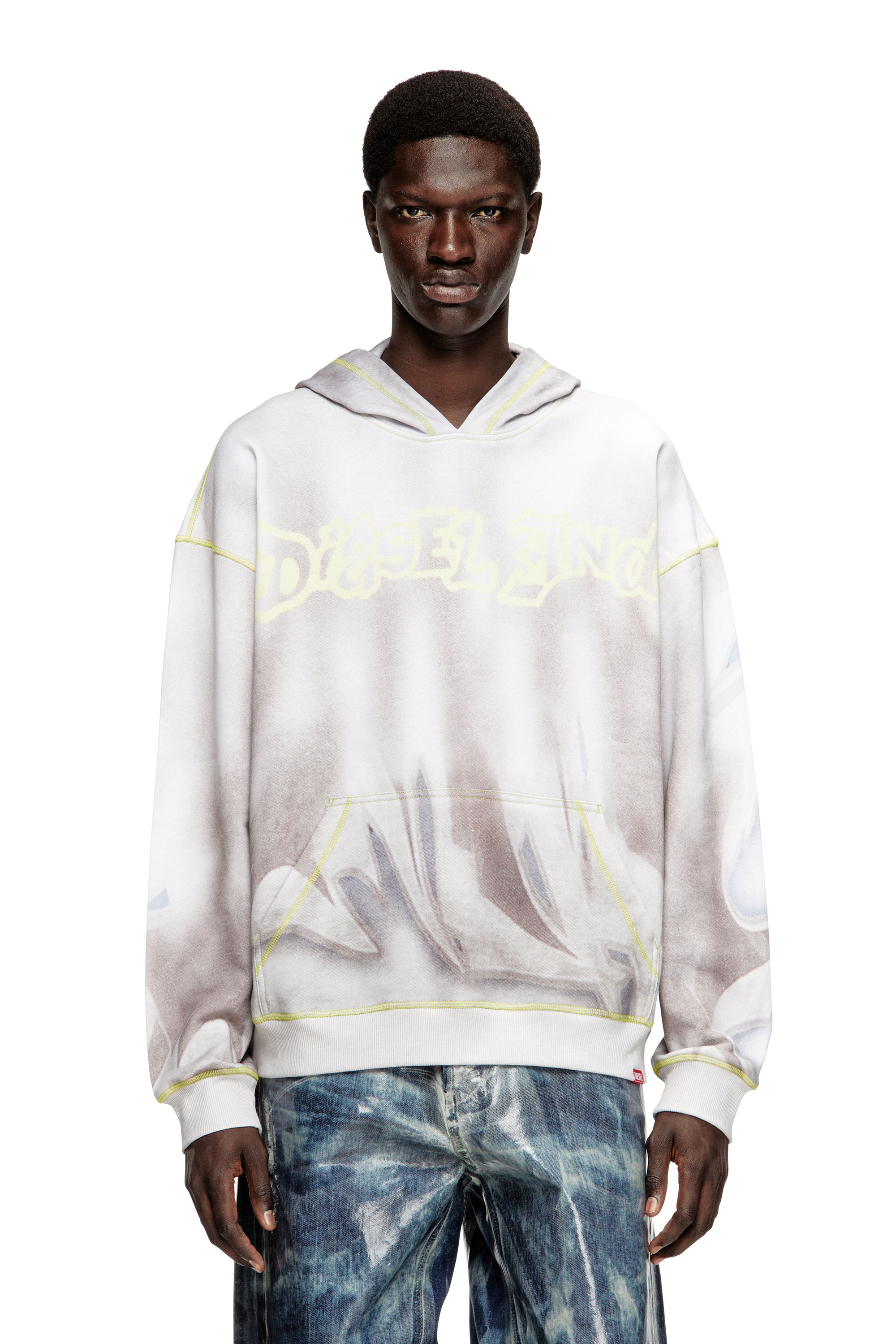 Diesel - S-BOXT-HOOD-SHOW, Man's Hoodie with graffiti print in Light Grey - 1