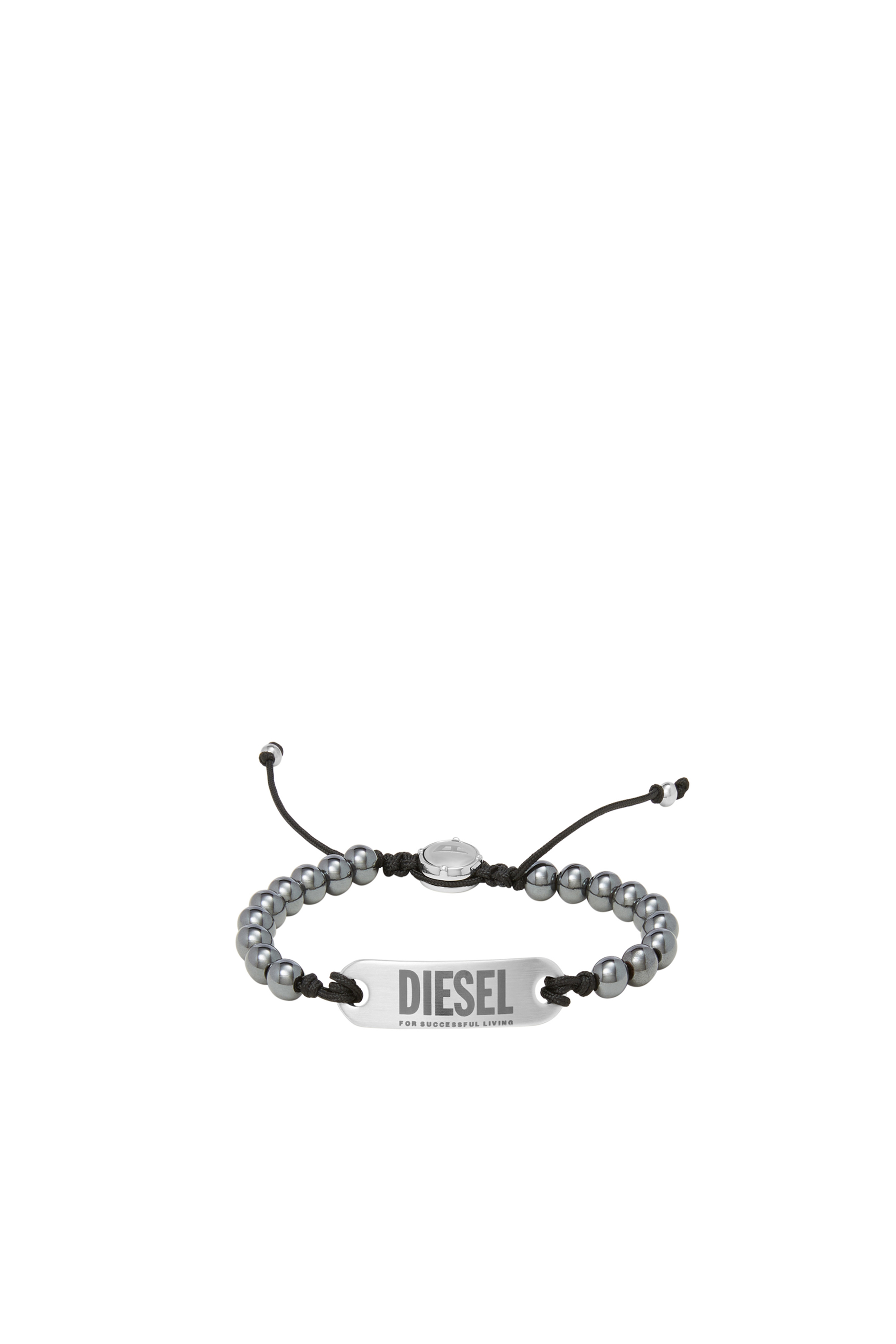 Diesel - Silberfarbenes ID-Armband von mit grauen Achat-Perlen - Armbänder - Herren - Grau