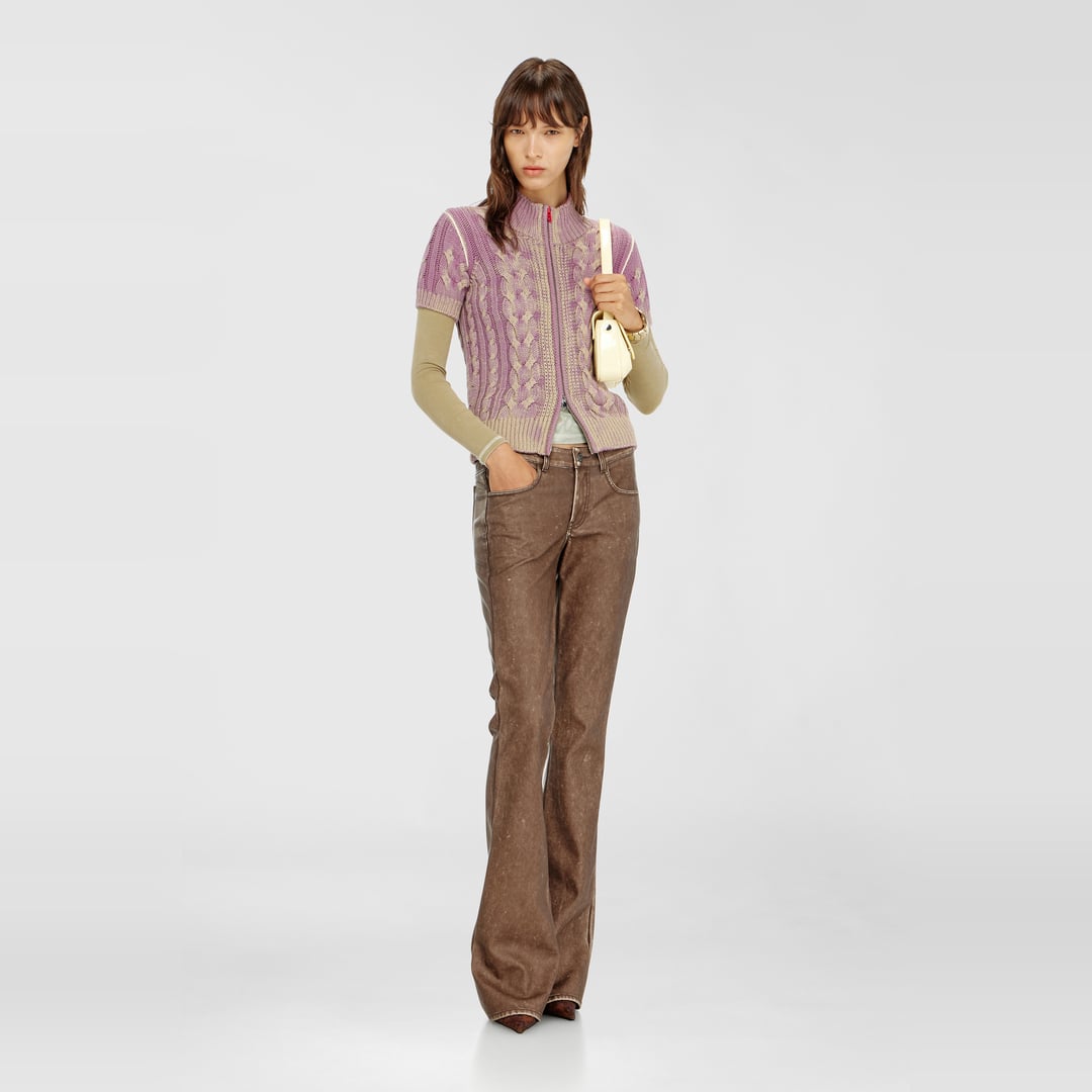 Diesel - Short-sleeve zip cardigan in cable knit - Knitwear - Woman - Multicolor