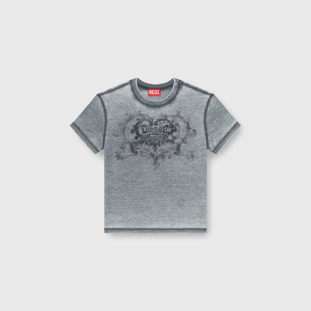 Diesel - Jersey t-shirt with rhinestones and burnout effect - T-Shirts - Woman - Grey