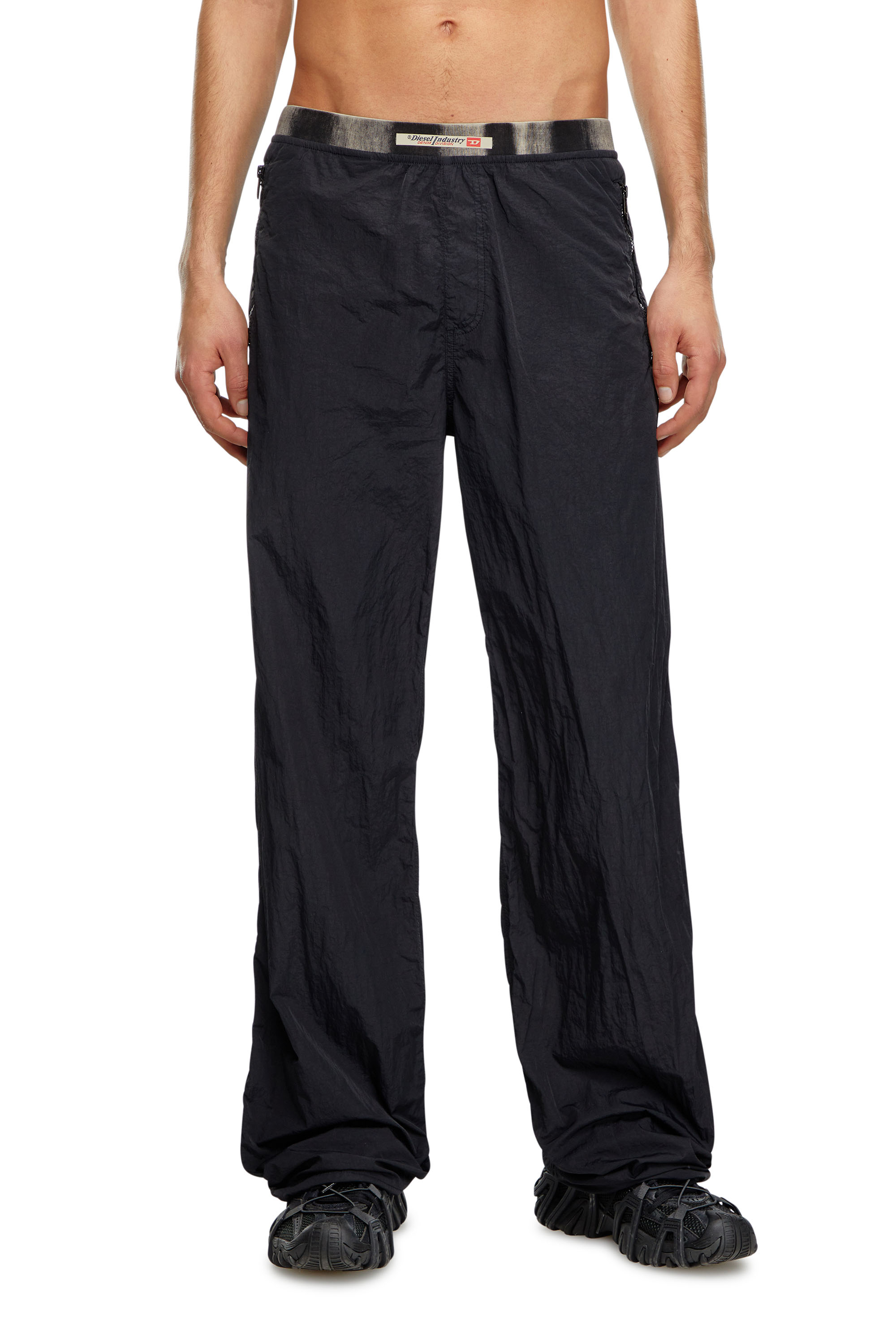 Shop Diesel Lightweight Pants In Wrinkled Nylon In Black