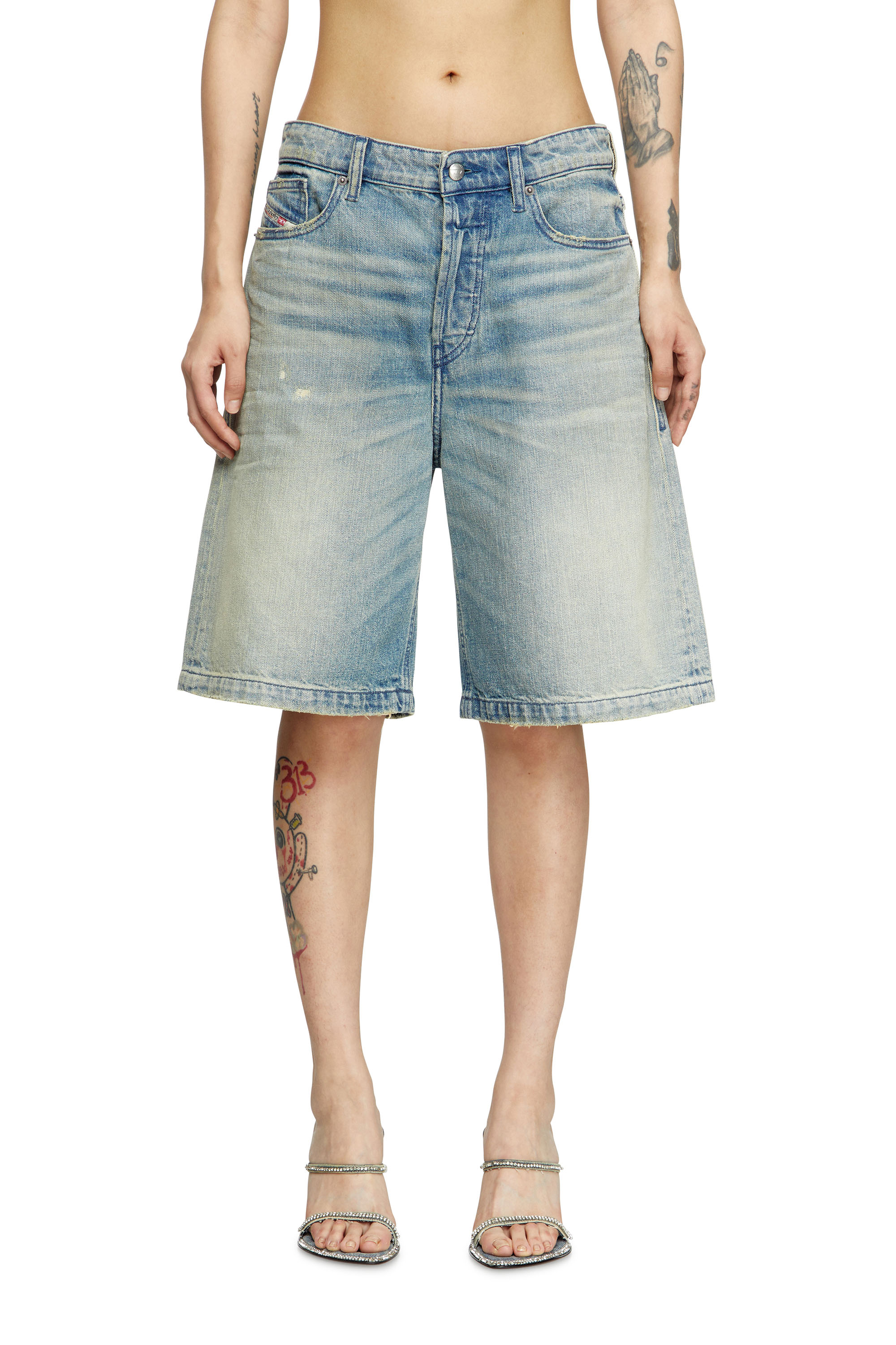 Diesel Women's Blue - Shorts In Worn-Effect Denim - Shorts - Woman Size 29