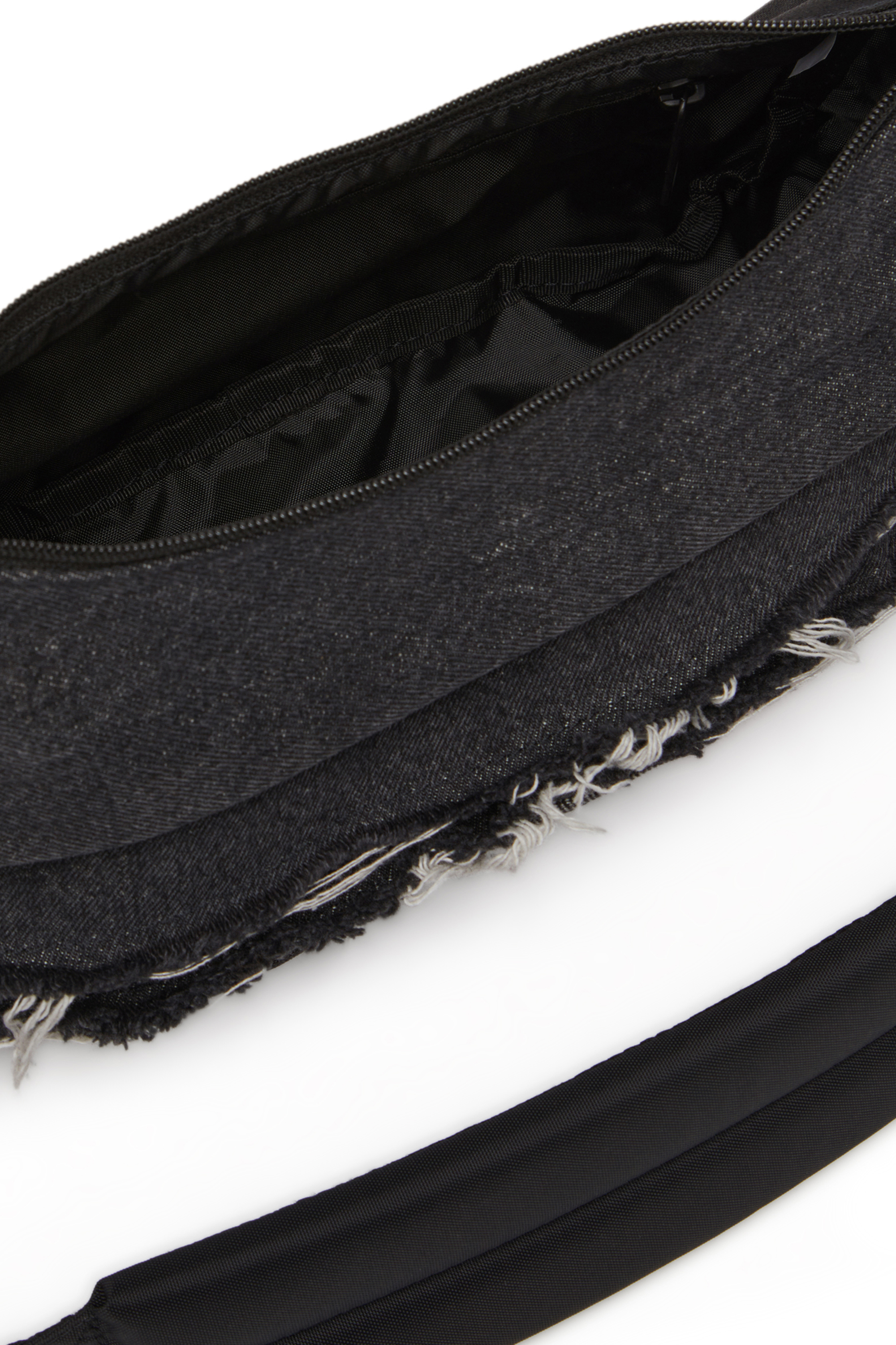 Diesel - DIESEL SHOULDER BAG, Unisex's Shoulder bag in destroyed denim and CORDURA&reg; in Black - 4