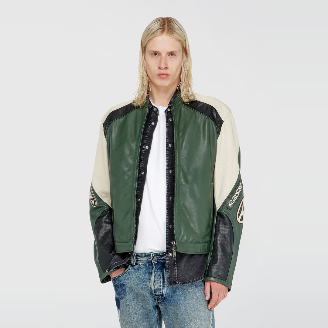 Diesel - Biker jacket in colour-block perforated leather - Leather jackets - Man - Multicolor