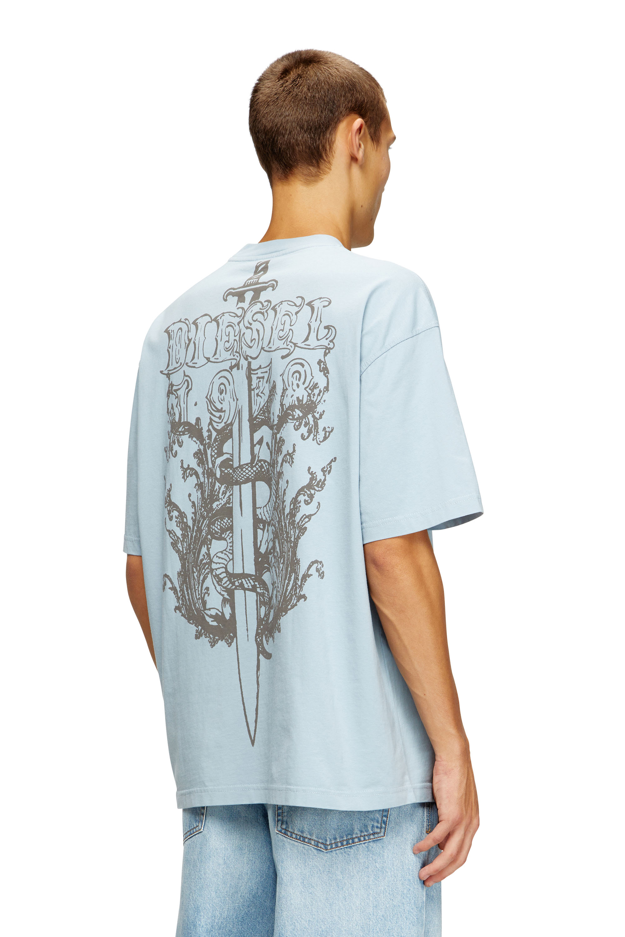 Diesel - T-BOGGY-T5, Man's Loose fit t-shirt with graphic print and logo in Light Blue - 1