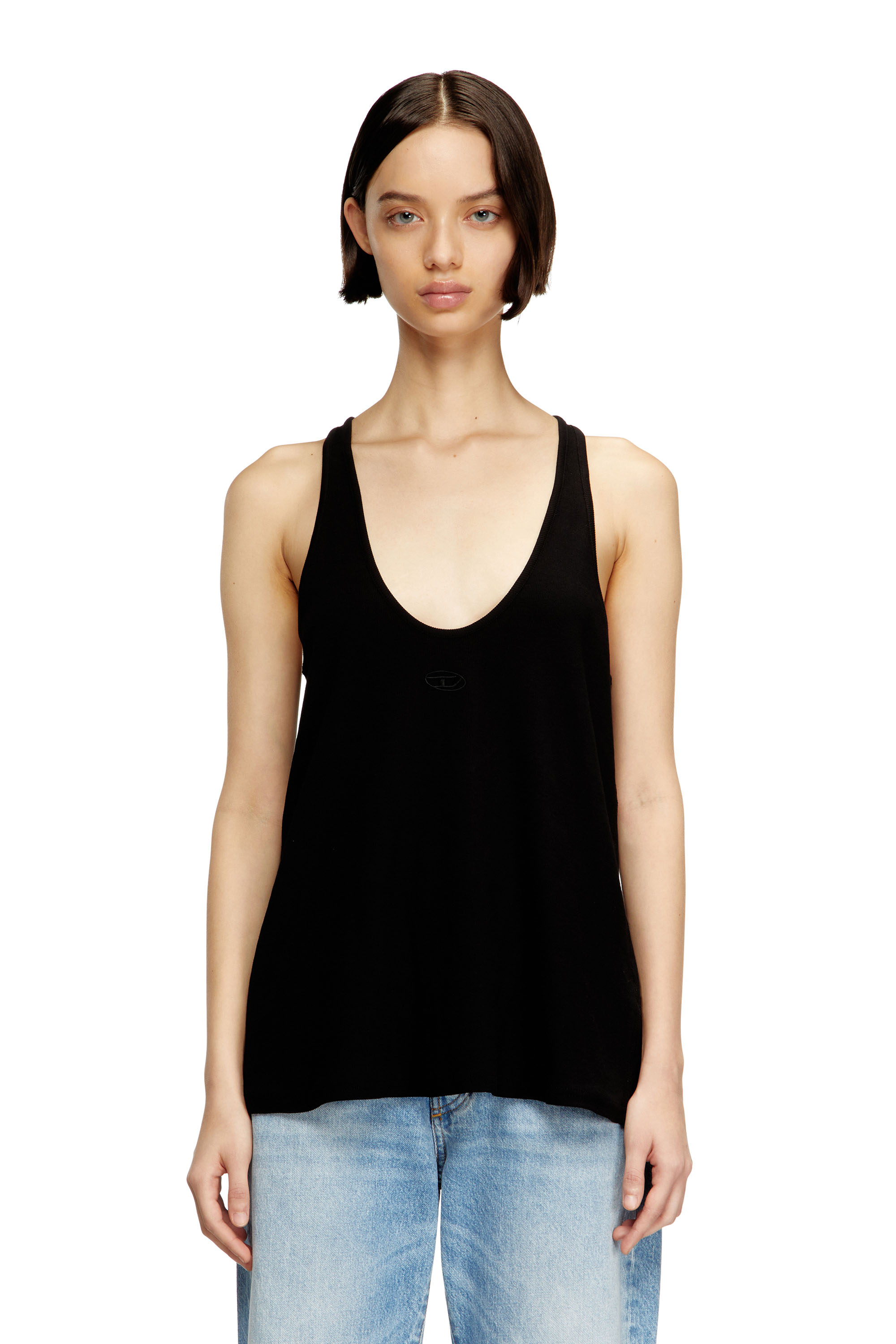 Diesel Women's Black - Ribbed Tank Top With Oval D - T-Shirts - Woman Small