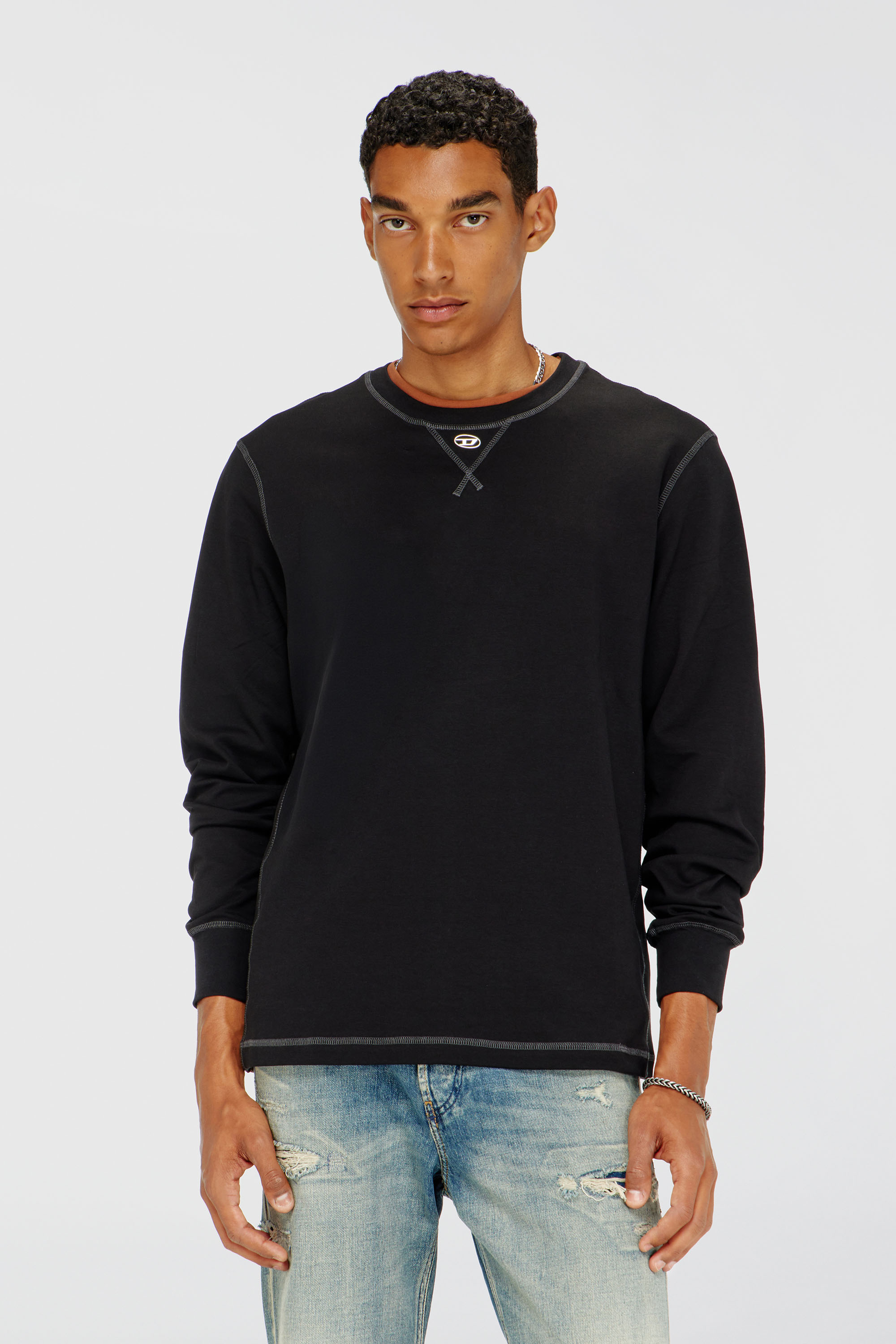 Diesel - Cotton long-sleeve T-shirt with Oval D - T-Shirts - Man - Grey
