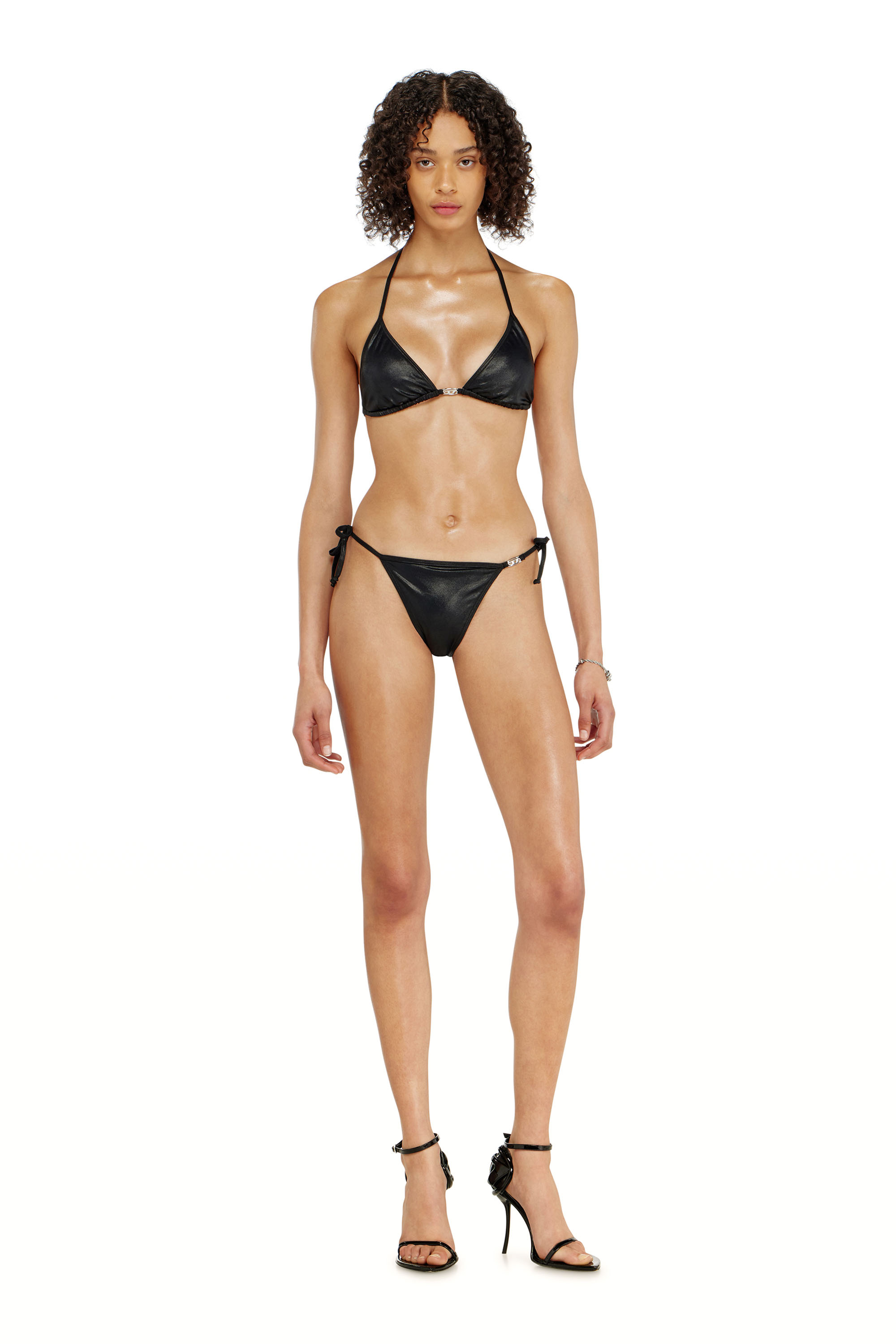 Diesel - ELETTRA-DNM, Woman's Triangle bikini top in shimmery fabric in Black - 2