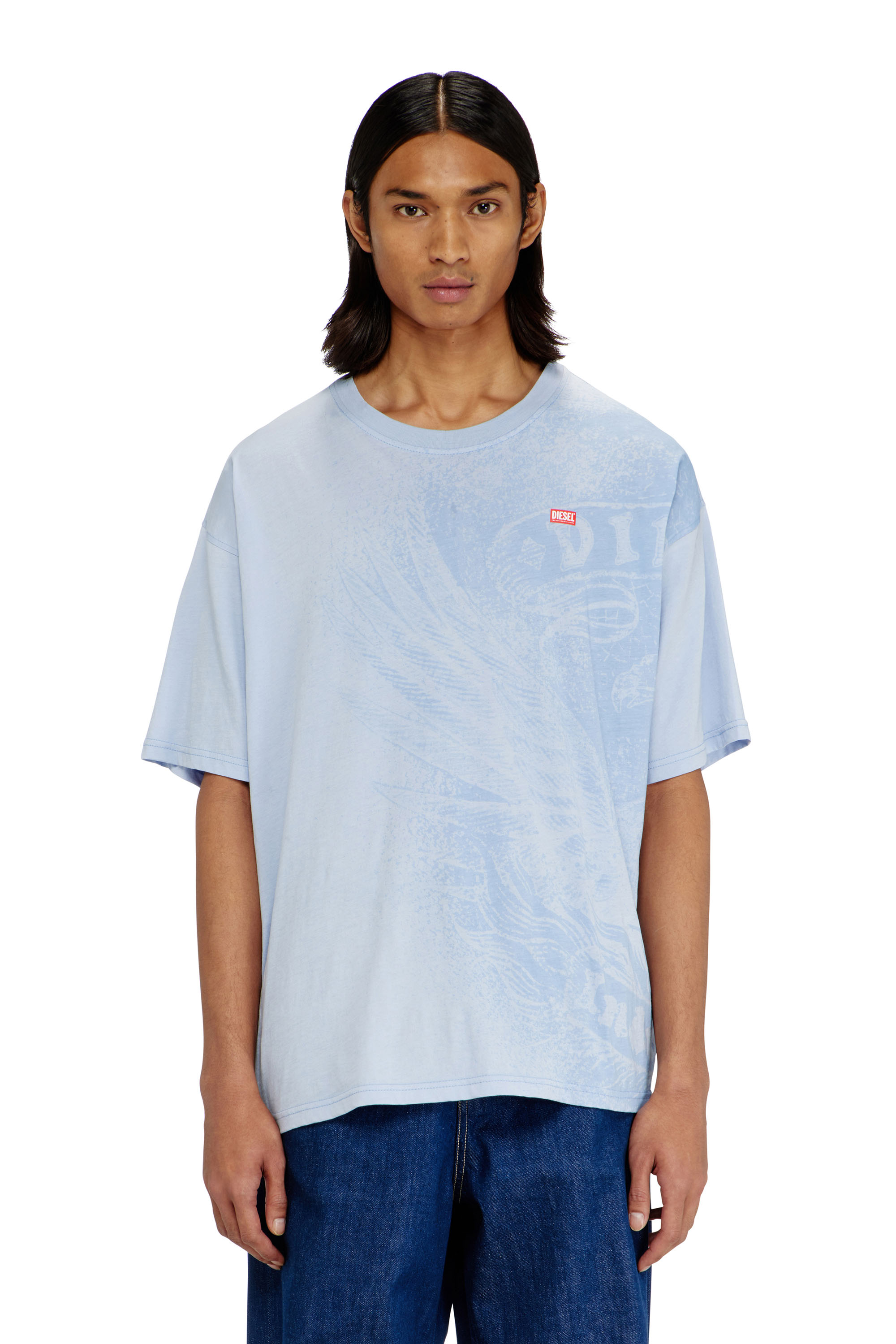 Diesel Men's Blue - Relaxed T-Shirt With Pigt Prints - T-Shirts - Man 3XL