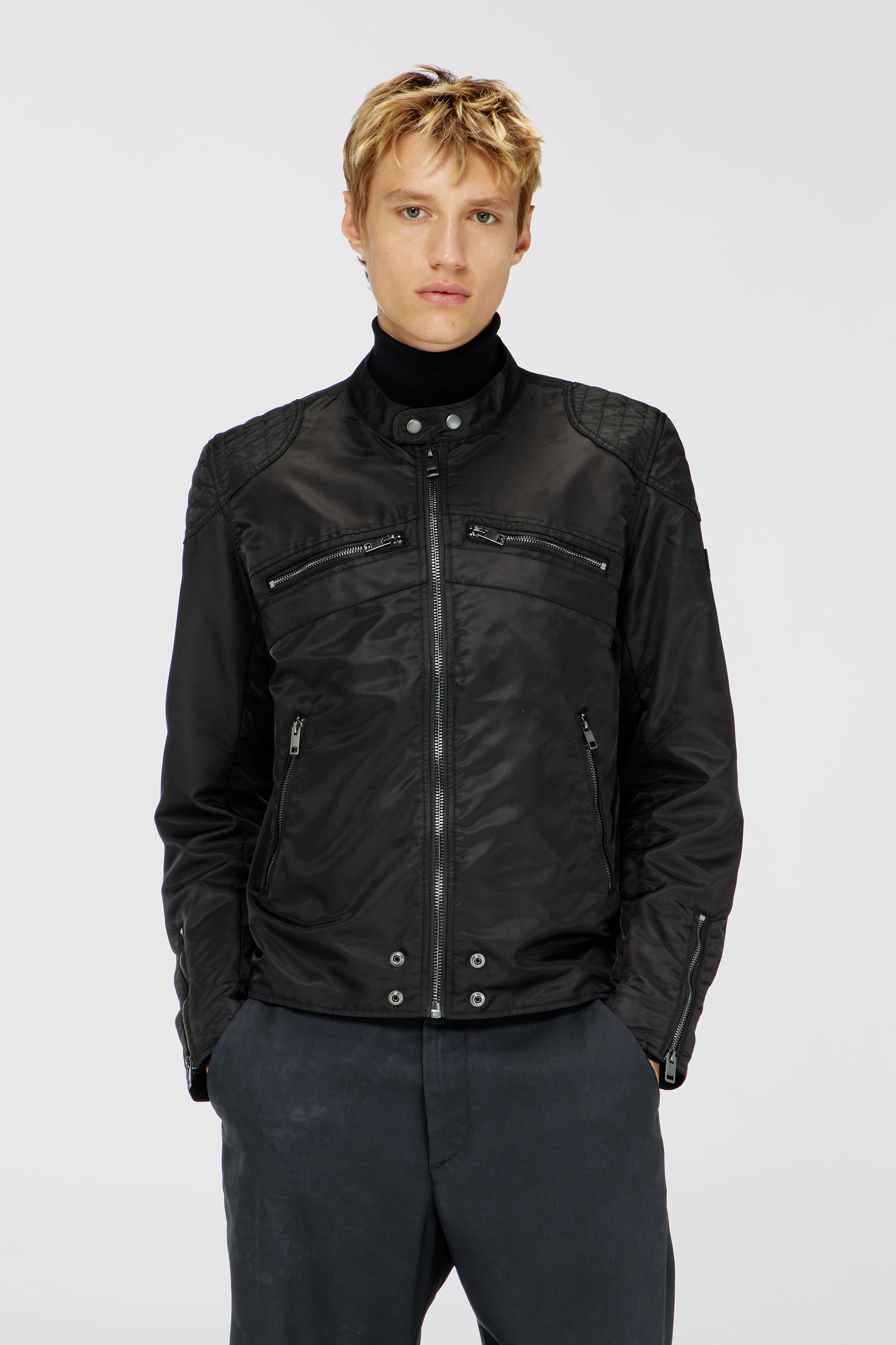 Diesel - Nylon jacket with quilted shoulders and zip pockets - Jackets - Man - Black