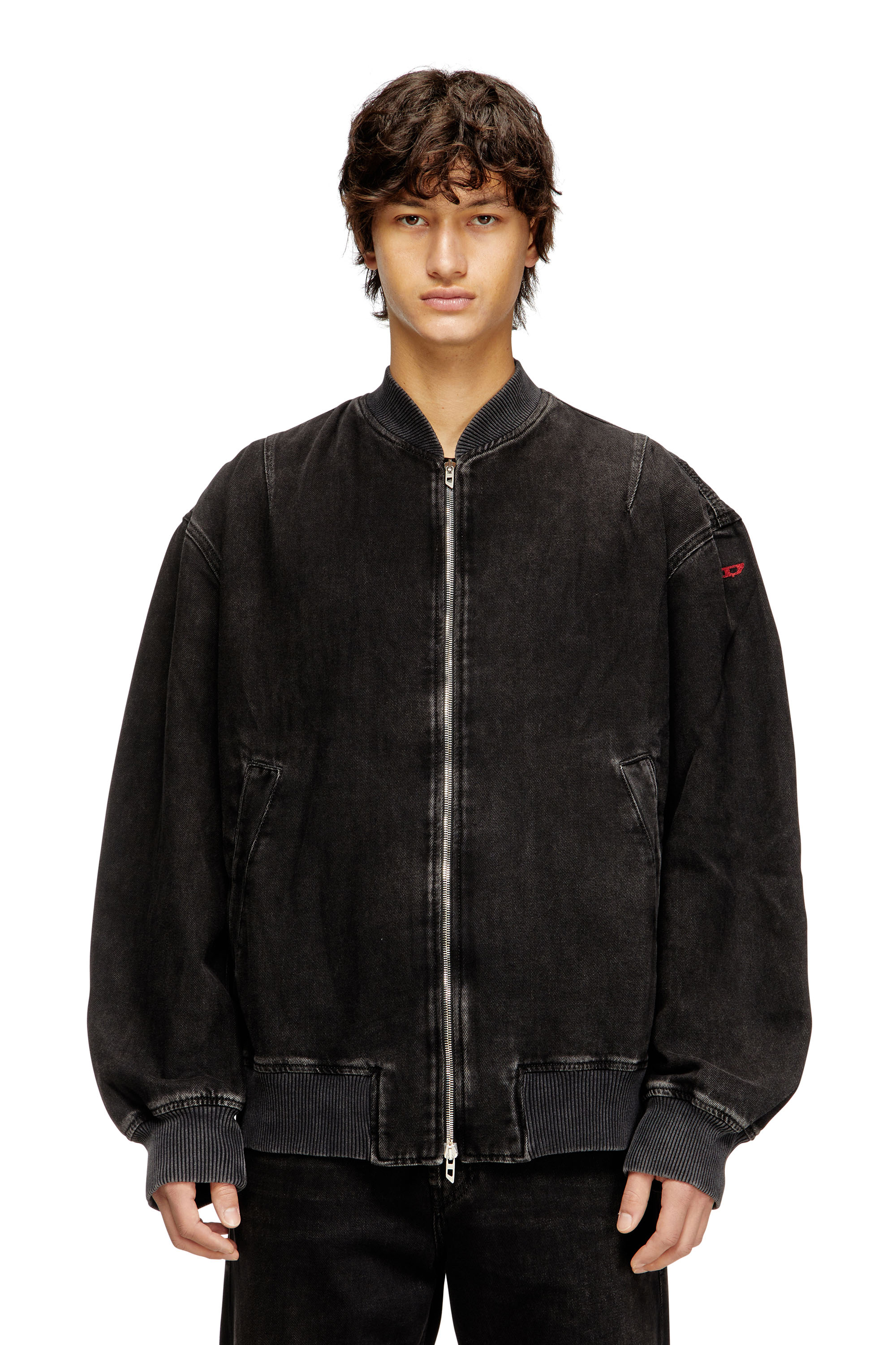Diesel - D-VINZ, Man's Bomber jacket in clean-wash denim in Black - 1