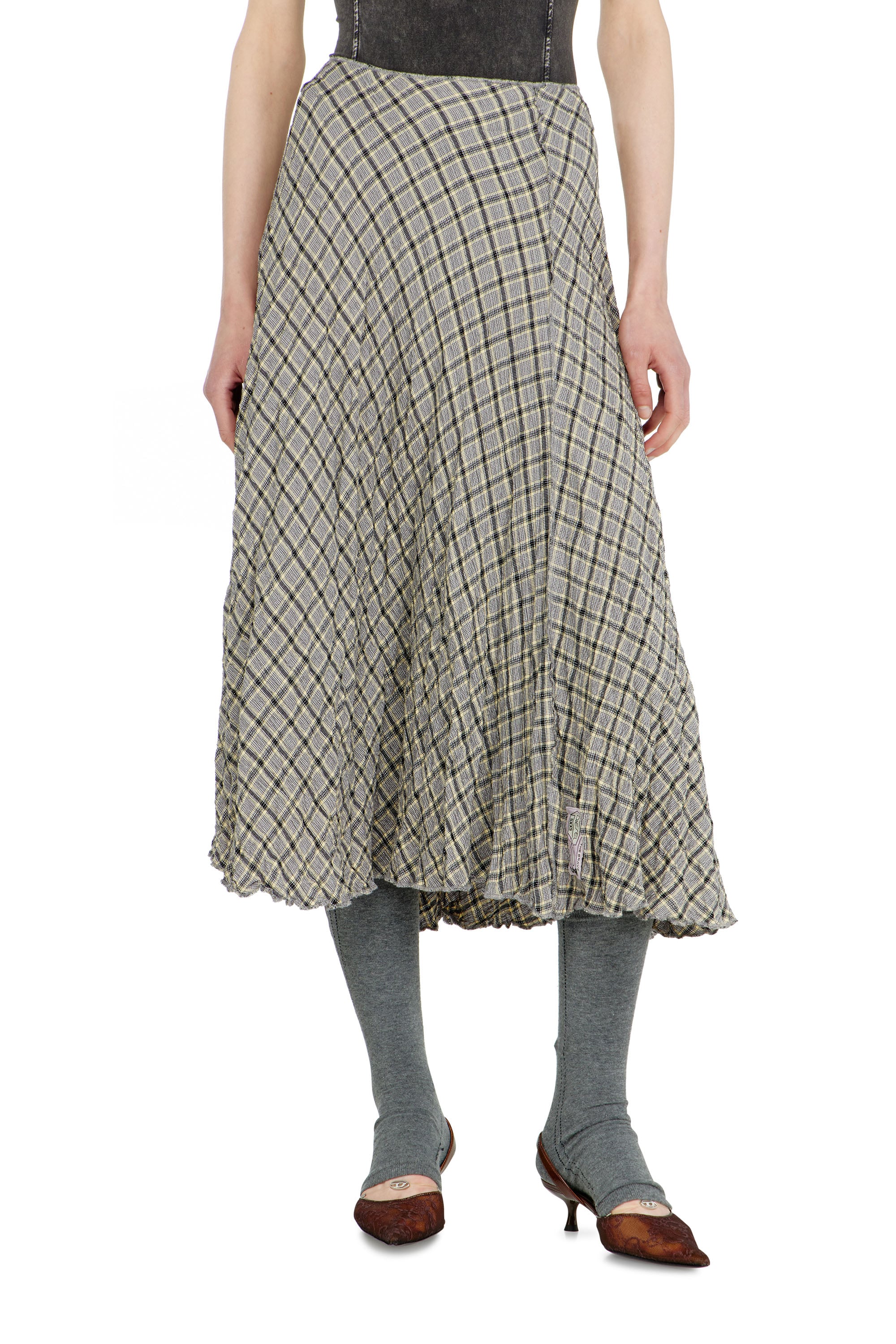 Diesel - Midi skirt in seersucker-effect check - Skirts - Woman - Grey