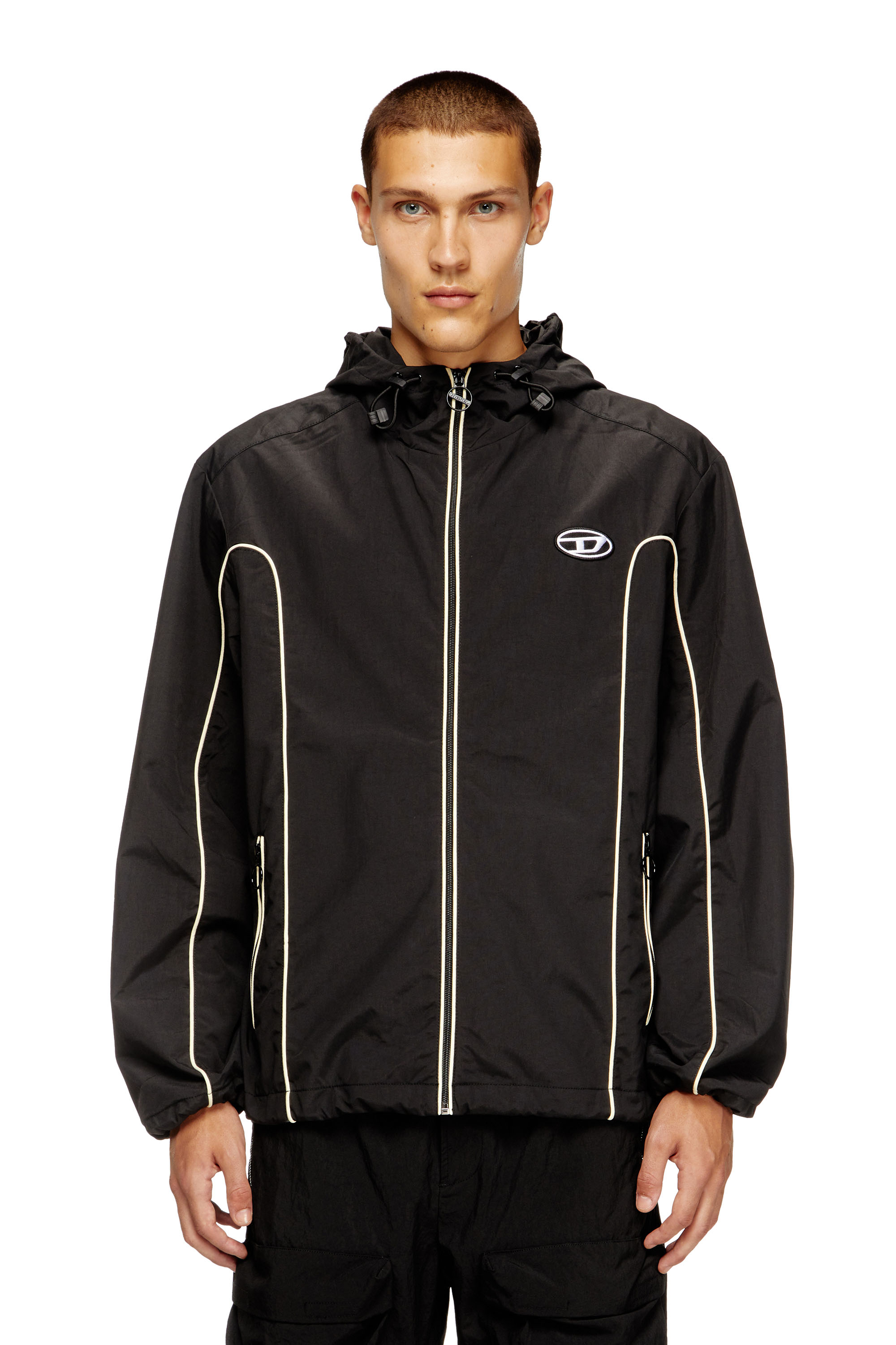 Diesel Mužský Čierna - Windbreaker With Contrast Piping - Jackets - Man Médium