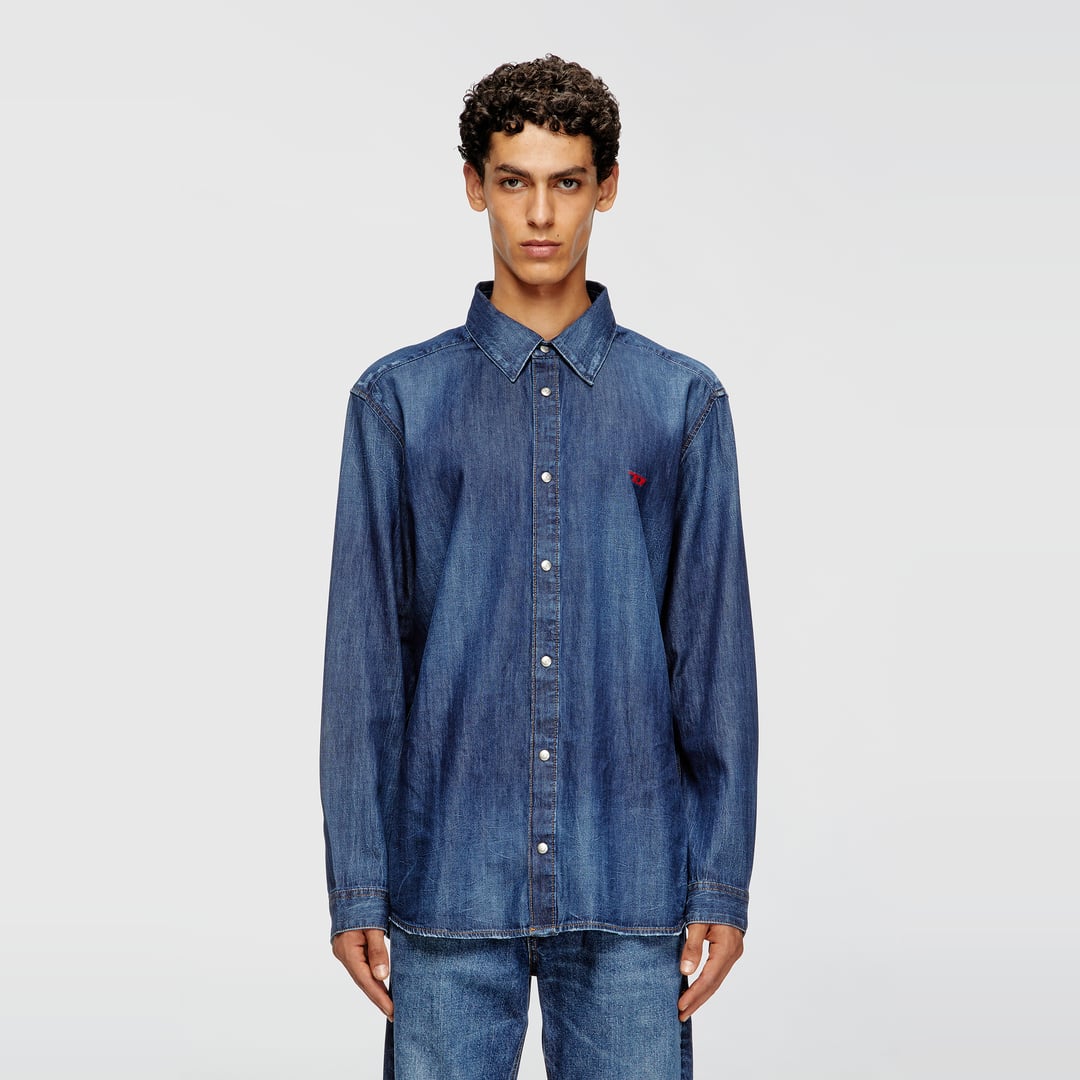 Diesel - Denim shirt with embroidered logo - Denim Shirts - Man - Blue