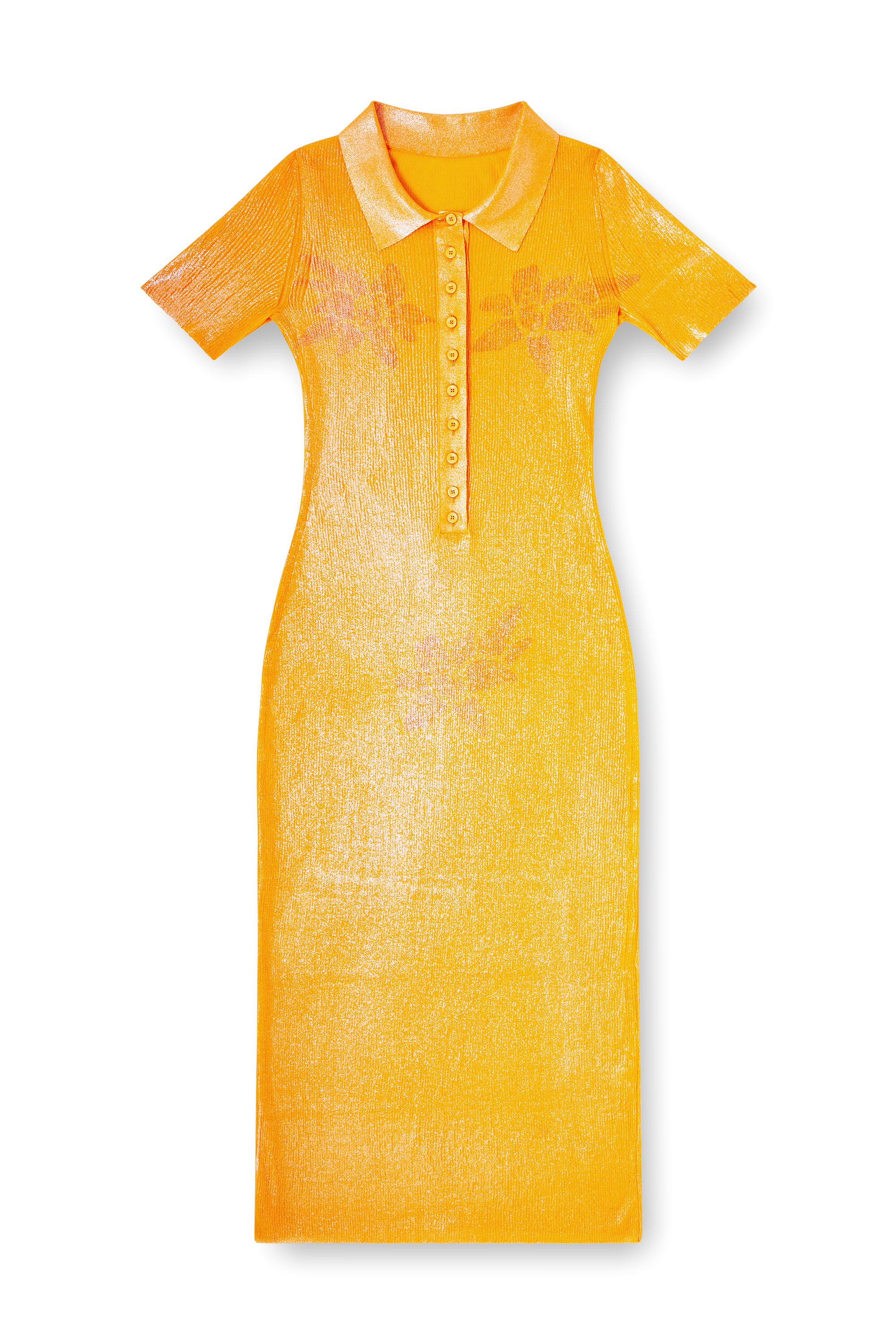 Diesel - L_Tina 4eva Dress, Woman's Iridescent knit polo dress with lotus print in Orange - 2