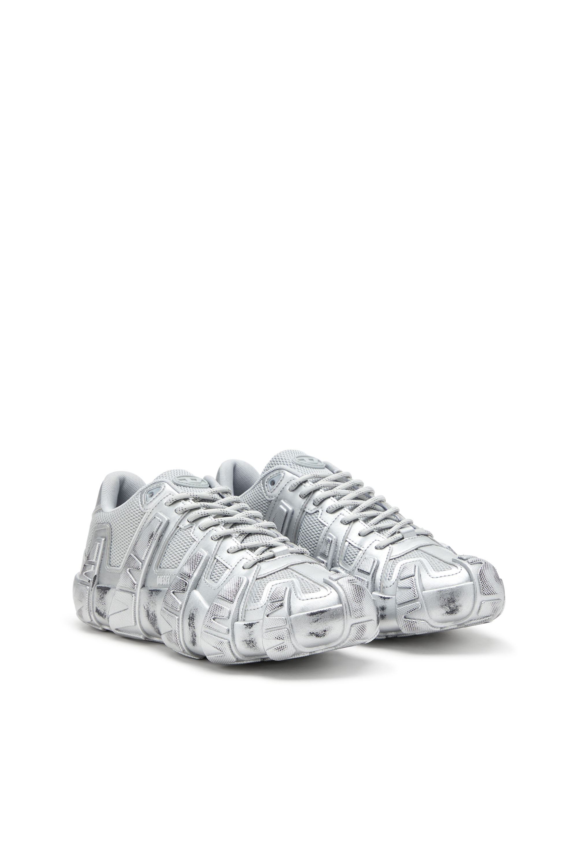 Diesel - S-D-GRIFFE LOW, Man's S-D-Griffe-Metallic sneakers in mesh and PU in Silver - 3