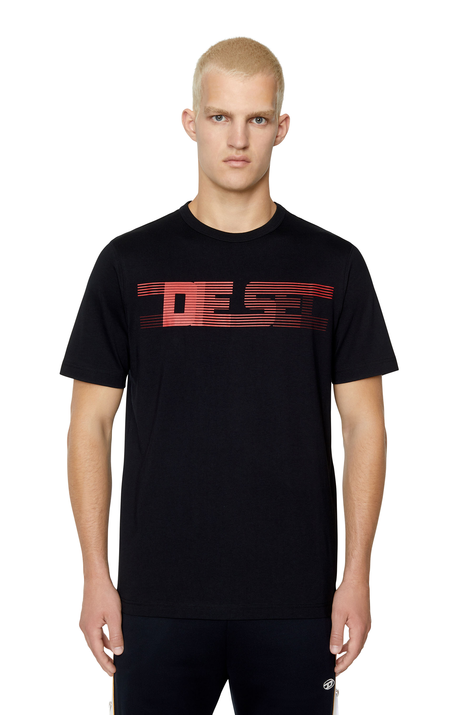 Diesel - T-shirt con logo stampato a righe - T-Shirts - Uomo - Nero